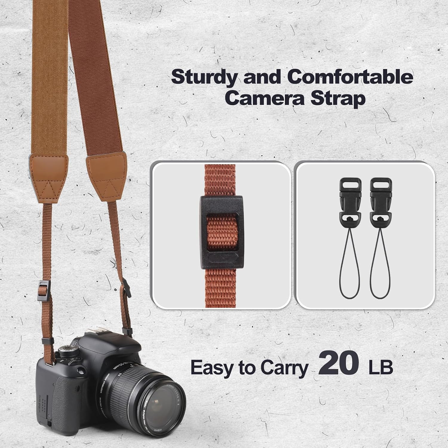 Universal Camera Strap - Camera Neck Strap, Adjustable Shoulder Straps Compatible with Canon, Fujifilm, Nikon, Olympus, Panasonic and other SLR and mirrorless cameras - Brown