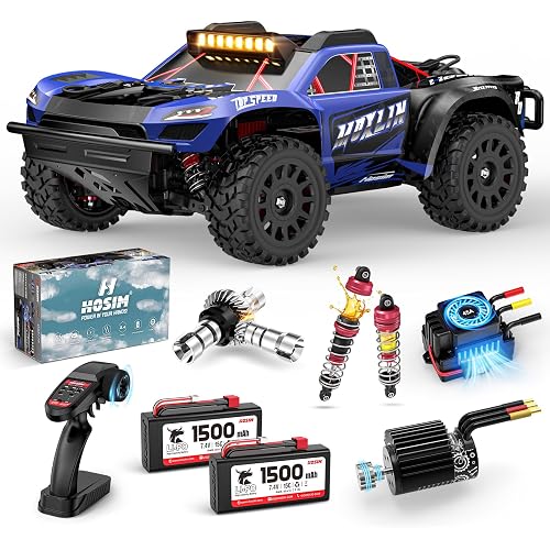 Hosim 1/14 Brushless RC Car for Adults & Kids 60KM/H, Fast Hobby RC Trucks 4WD Off Road RC Car, All Terrain Electric Remote Control Car, Waterproof RC Short Course Truck Toy Gift for Kids Age 8+