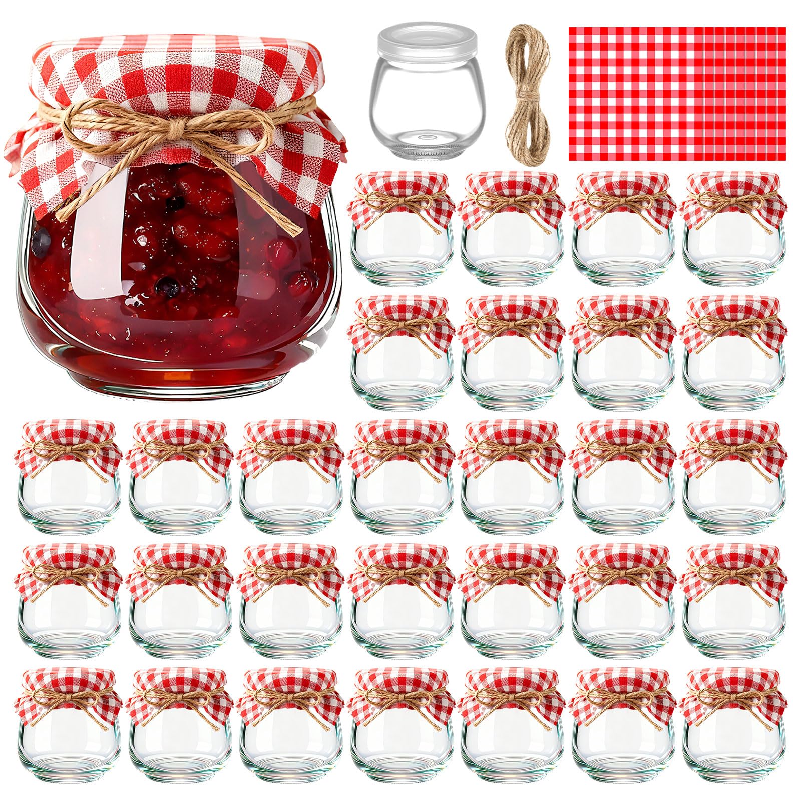 LemonRoad 50 Pcs Glass Jars with Lids Mini 3.4 oz Yogurt Jars for Jam