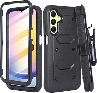Compatible for Samsung Galaxy A25 5G 6.5 Screen Case with Clip Belt Holster, Heavy Duty Military Grade Drop Protective Case with Built in Screen Protector Armor