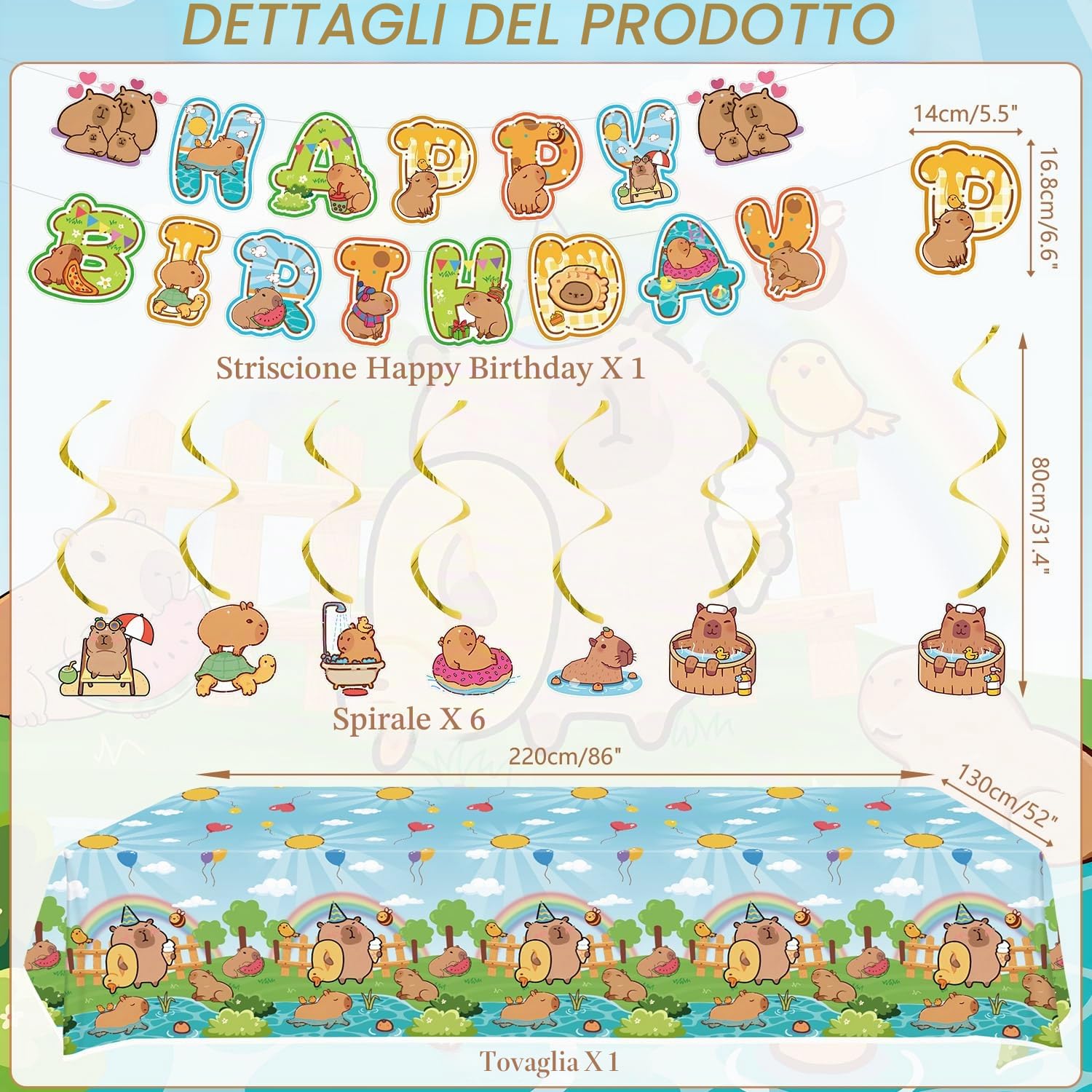 Capybara, decorazioni per feste di compleanno, accessori per feste di Capybara, tra cui striscioni, piatti, topper per torte, tazza, tovagliolo, palloncino, tovaglia per decorazioni per feste