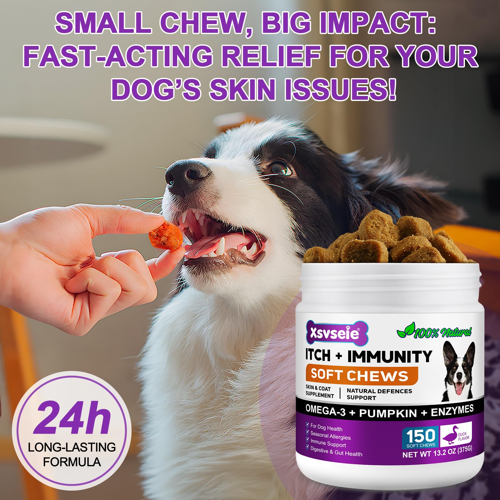 Dog Allergy Relief Treats, 150pcs Alivio de la alergia en Perros, Masticable para Fortalecer el Sistema inmunitario, Elimina la picazón, el lamido y el rascado, Alergias estacionales