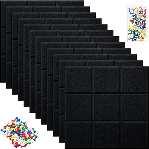 12 tablones de anuncios de fieltro grandes de 11.8 x 11.8 pulgadas para pared, azulejos cuadrados de fieltro con 60 pasadores de empuje, tablero de