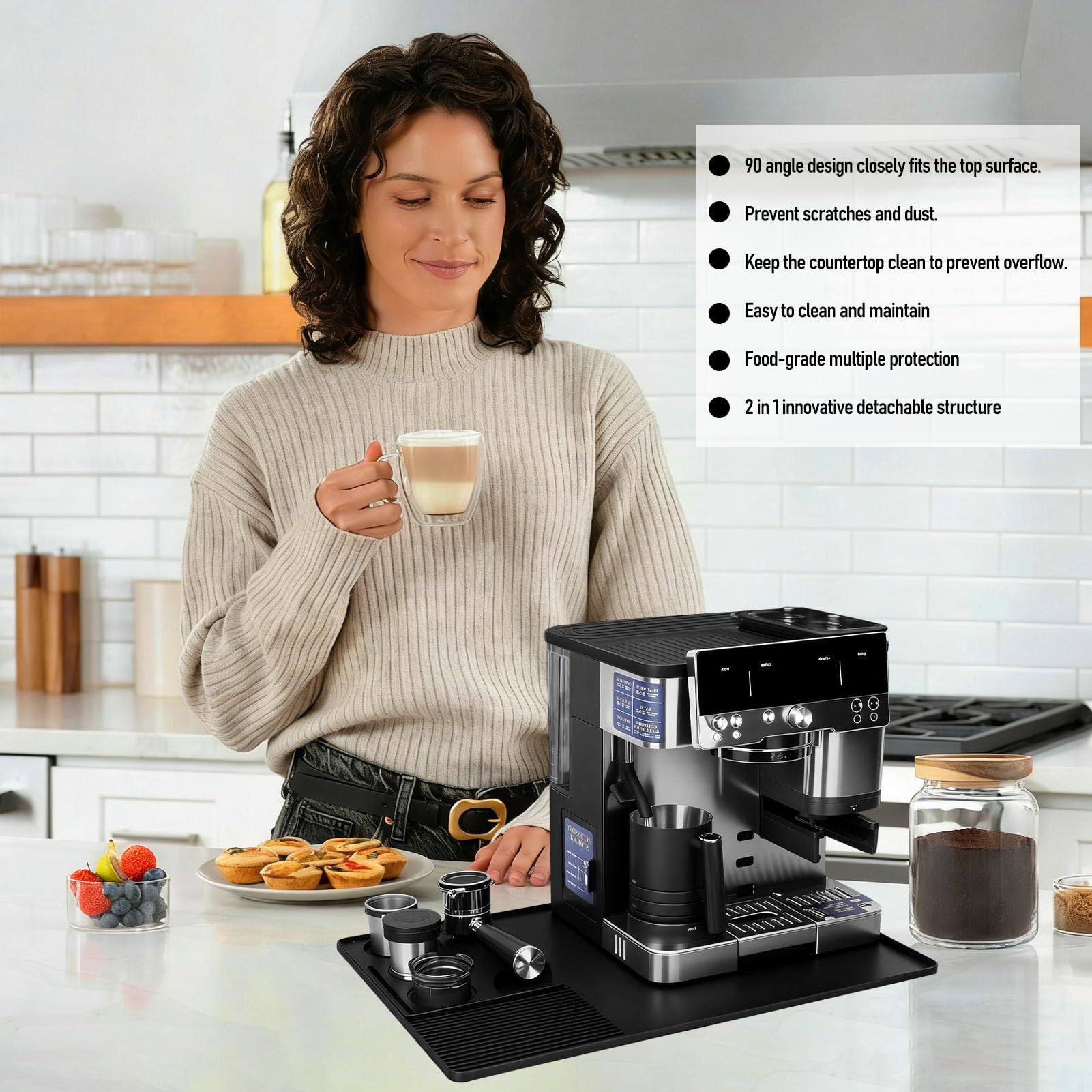 HAIWILL 3 Stück Barista Zubehör für Ninja Luxe Premier ES601EU/ES701EU, Unterlage Kaffeemaschine+ Tamperstation+ Obermatte für Ninja Luxe Cafe Zubehör, 60x40 cm Silikonmatte Kaffeemaschine
