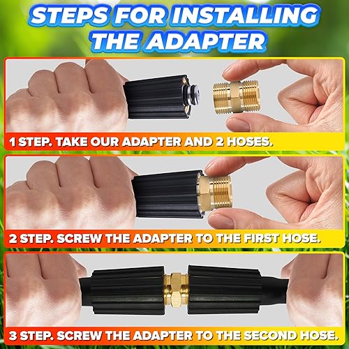 Miniatura 5 de Acoplador de manguera para lavadora a presión - M22 de conexión rápida de 0.555 pulgadas, conector de manguera de lavado a presión, 4500 PSI de alta