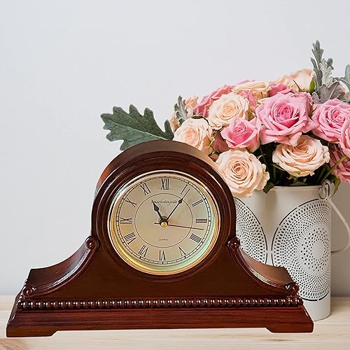 Miniatura 9 de Vmarketingsite Relojes de repisa, funciona con pilas, reloj de mesa de madera silenciosa con campanillas Westminster On The Hour de madera maciza, 9