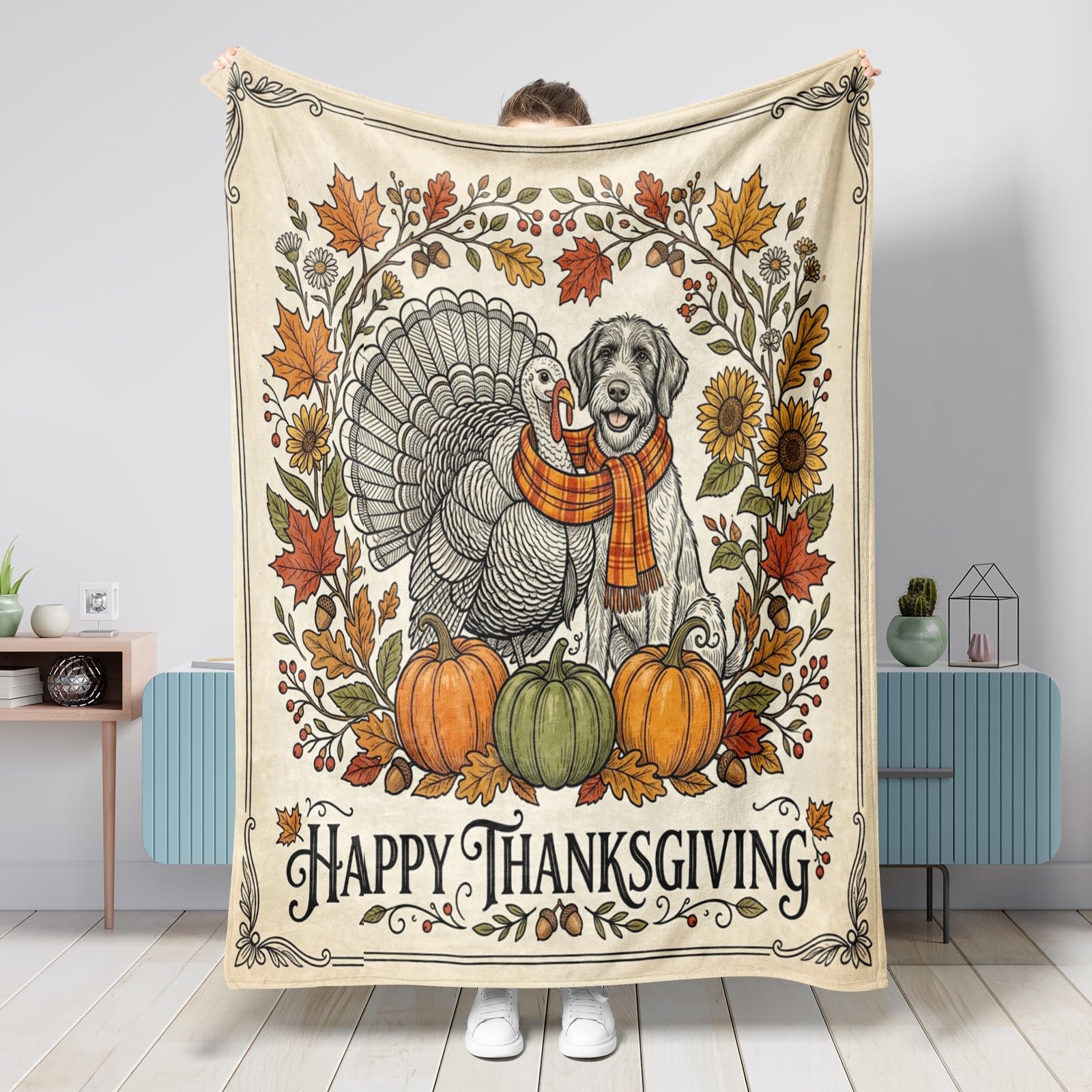 Couverture pelucheuse Action de grâces, grand plaid cadeau vintage pour automne et salon