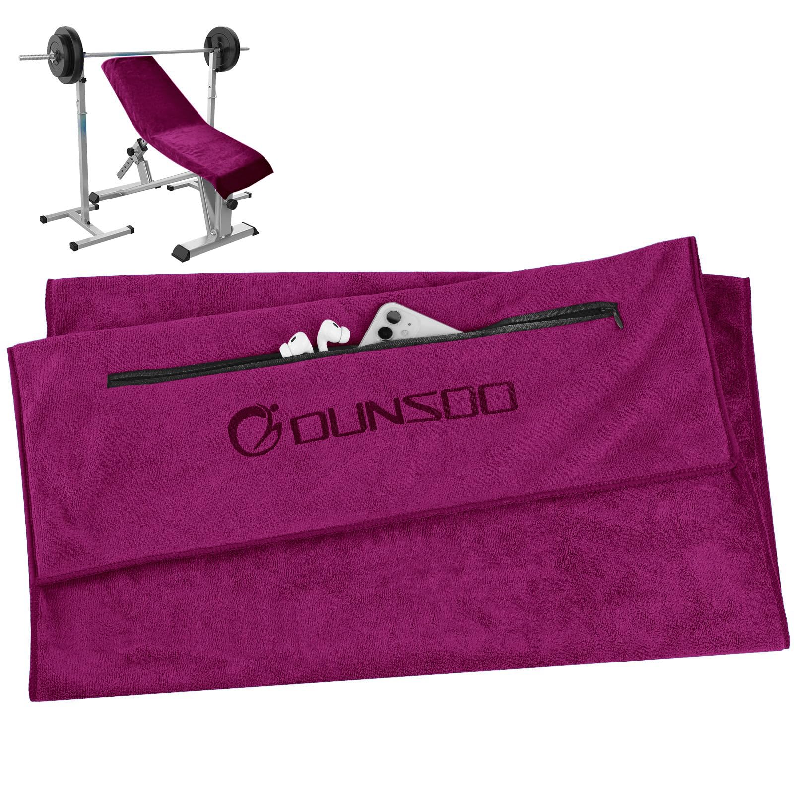 DUNSOO Fitness Towel, Hooded, 120 x 50 cm, Microfibre, Wine Red-image-18