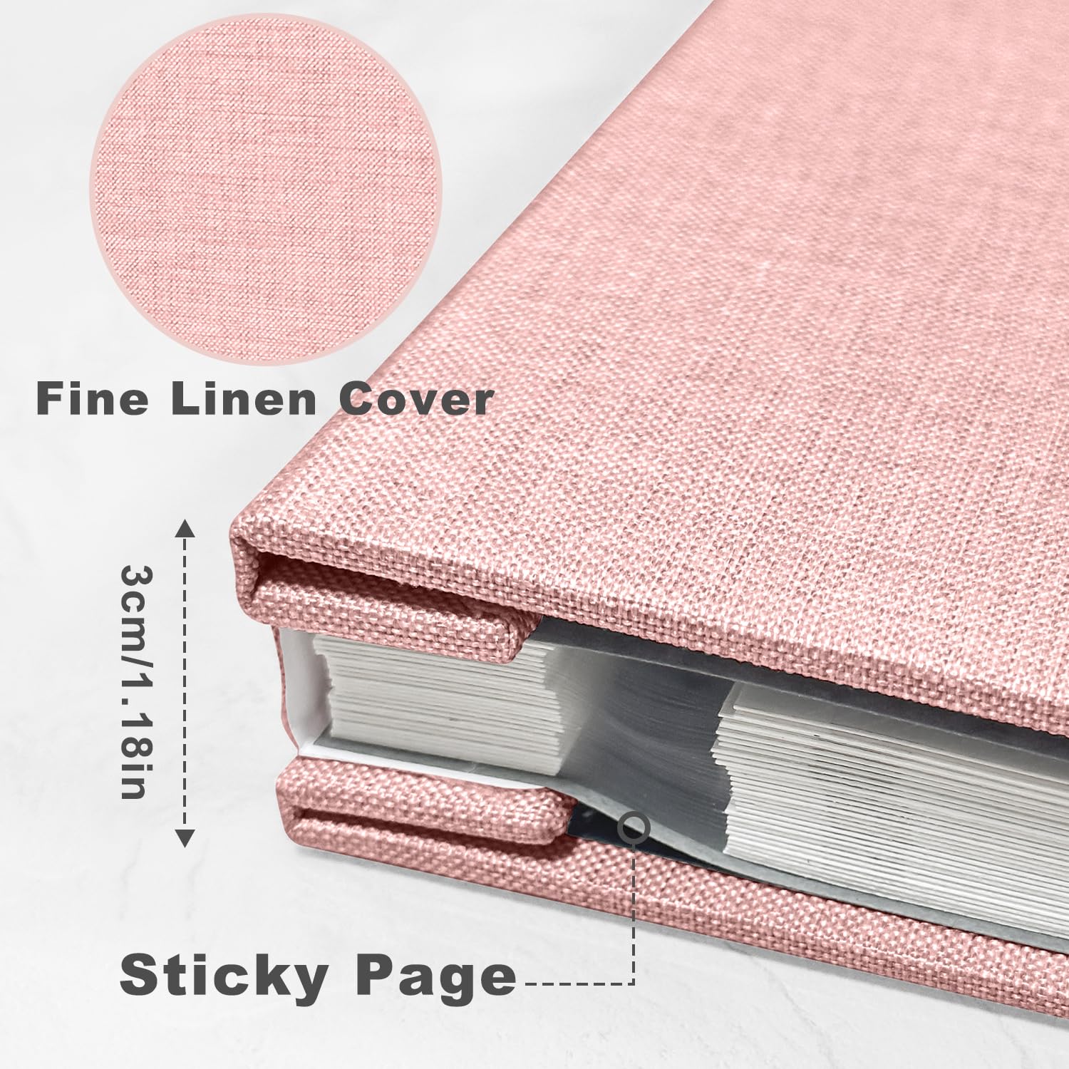 Álbum de fotos grande autoadhesivo, álbum de recortes para fotos de 4 x 6, 8 x 10 pulgadas, 40 páginas de color rosa claro, cubierta de lino, regalo ideal para viajes familiares, bodas