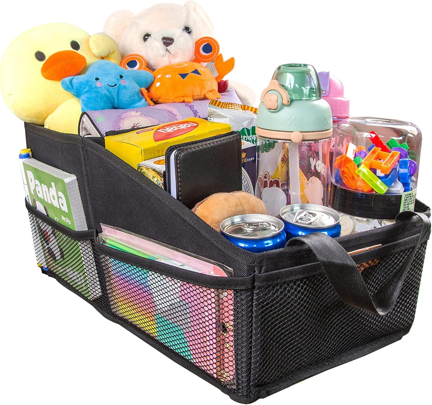 SURDOCA Car Seat Organiser for Front or Backseat, Travel Storage Accessories for Kids, Backseat Organiser with Tray for Toys, Snacks, Cups, Books, Tissue, Tidy and Clean
