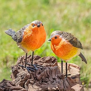 Set of 2 Robin Garden Ornaments | Realistic Outdoor Bird Statues, Resin Accessories, Christmas Ornaments Gardening Gifts, Robin Gifts, Garden Decor