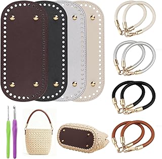 Dawitrly 4+8 PCS Bag Bases for Crochet with Purse Handles for Bag Making, Crochet Bag Kit with 2 PCS Crocheting Hooks, 4 Colors PU Leather Purse Bottoms, 11.8 Inch Handbag Handles