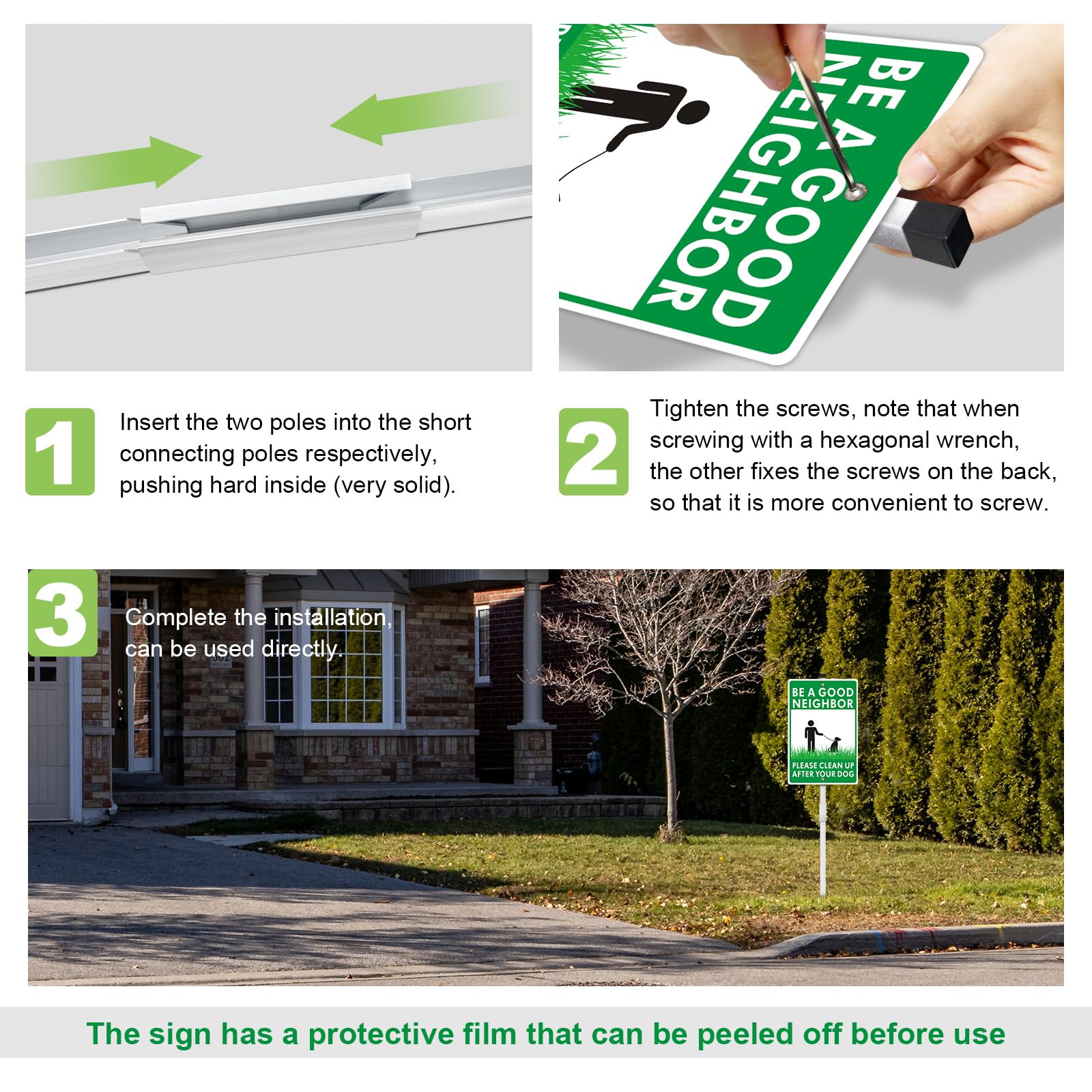 Please Clean Up After Your Dog Yard Sign with 90cm Metal Stake, 30x20cm Be a Good Neighbor No Pooping Sign - Image 3