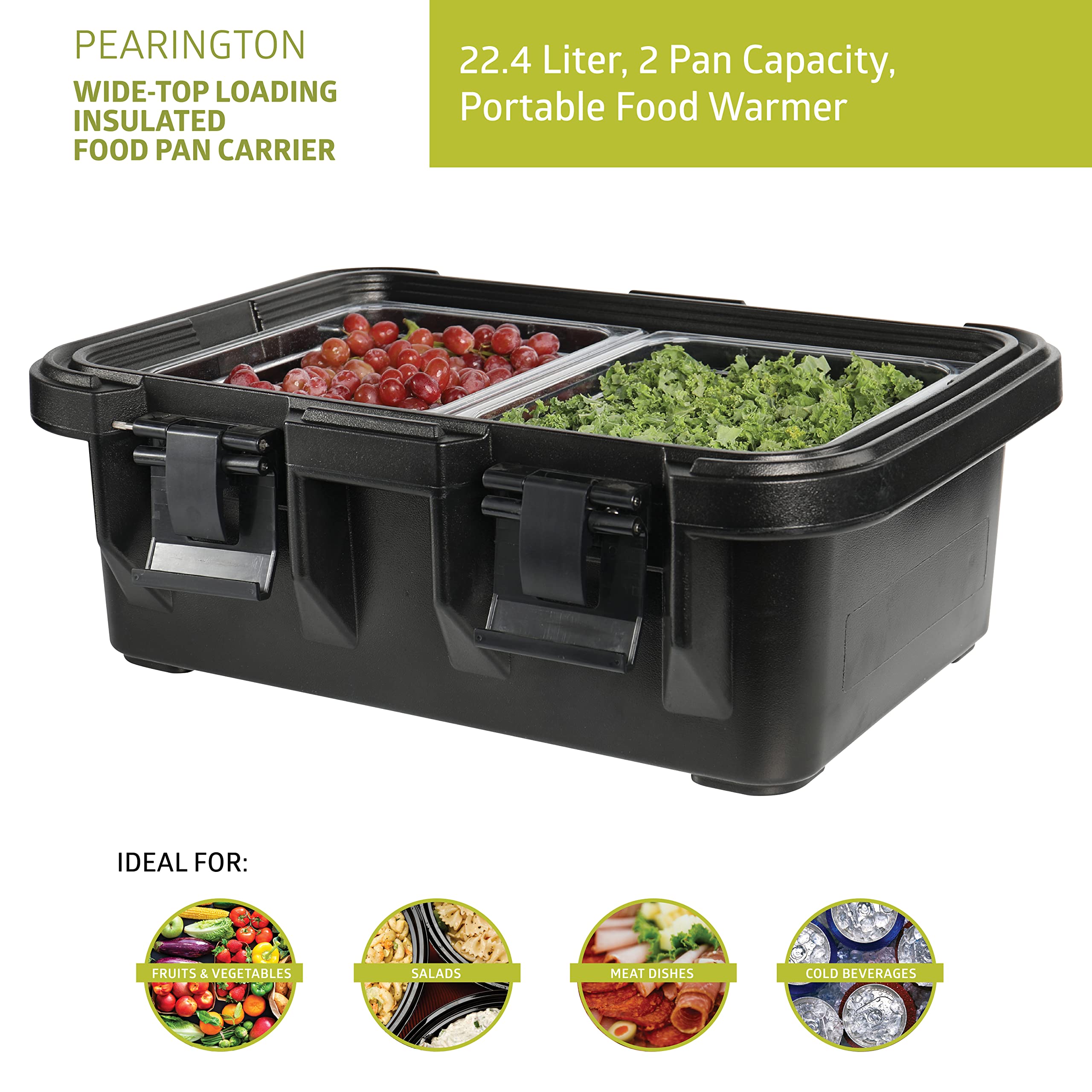 Pearington Porta-padella isolante per alimenti, 22,4 l, colore: nero