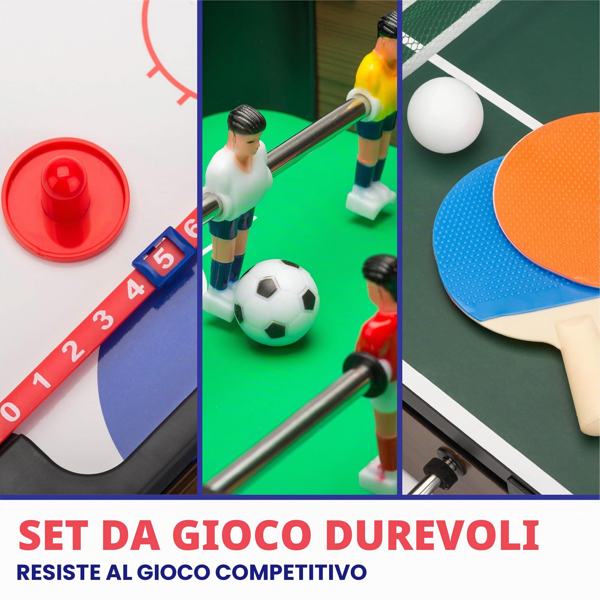 PowerPlay Giochi da tavolo 3 in 1, set da tavolo multi gioco, mini calcio, hockey e ping pong, taglia unica