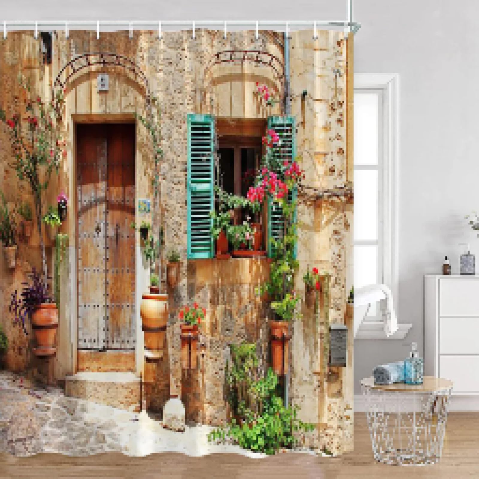 Rideaux de douche vintage 148x202cm paysage méditerranéen