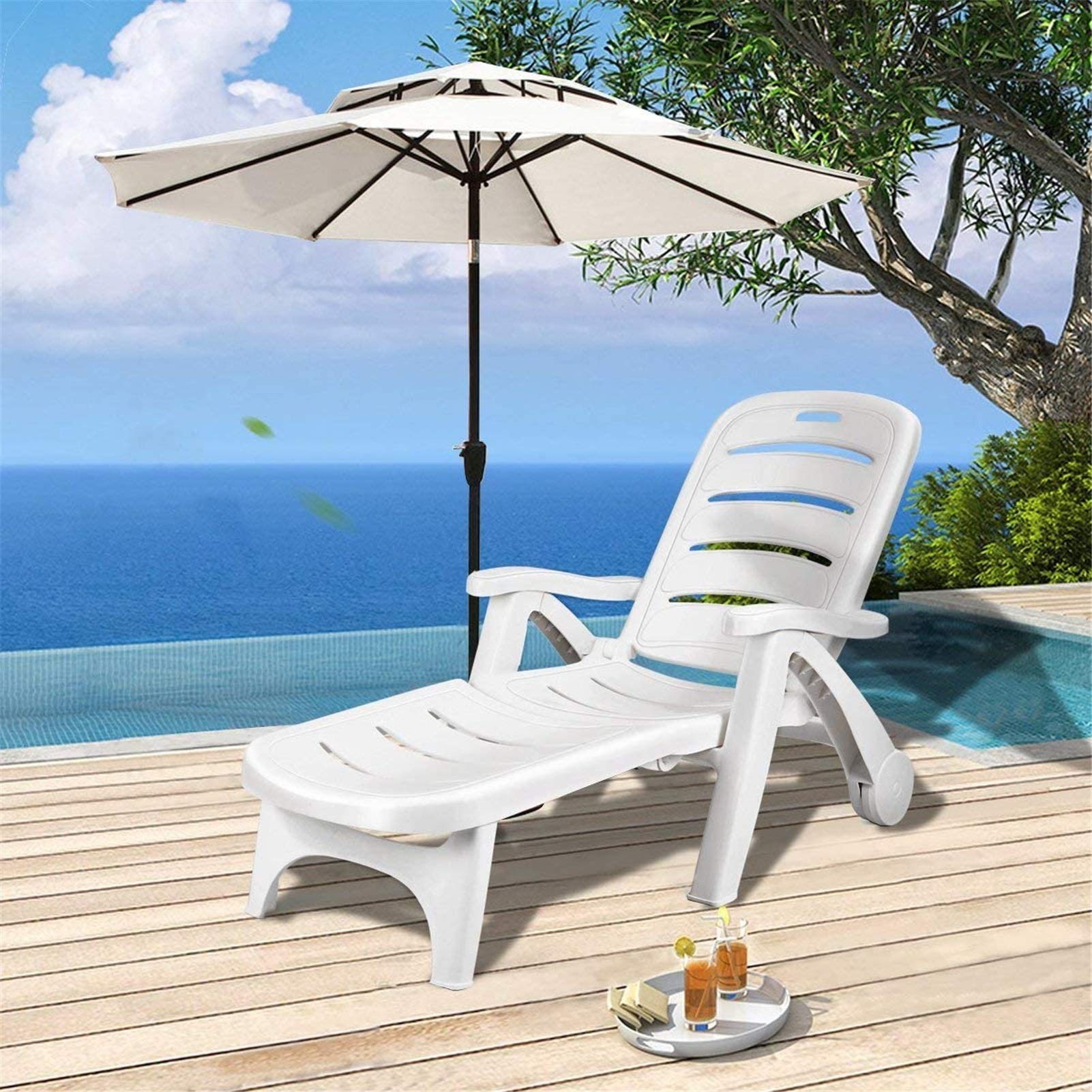DSRETYEII Tumbona Plegable, Tumbona Plegable Liviana Asiento Reclinable Ajustable con Rueda Jardín Terraza Playa Piscina Al Aire Libre (Individual) Presente