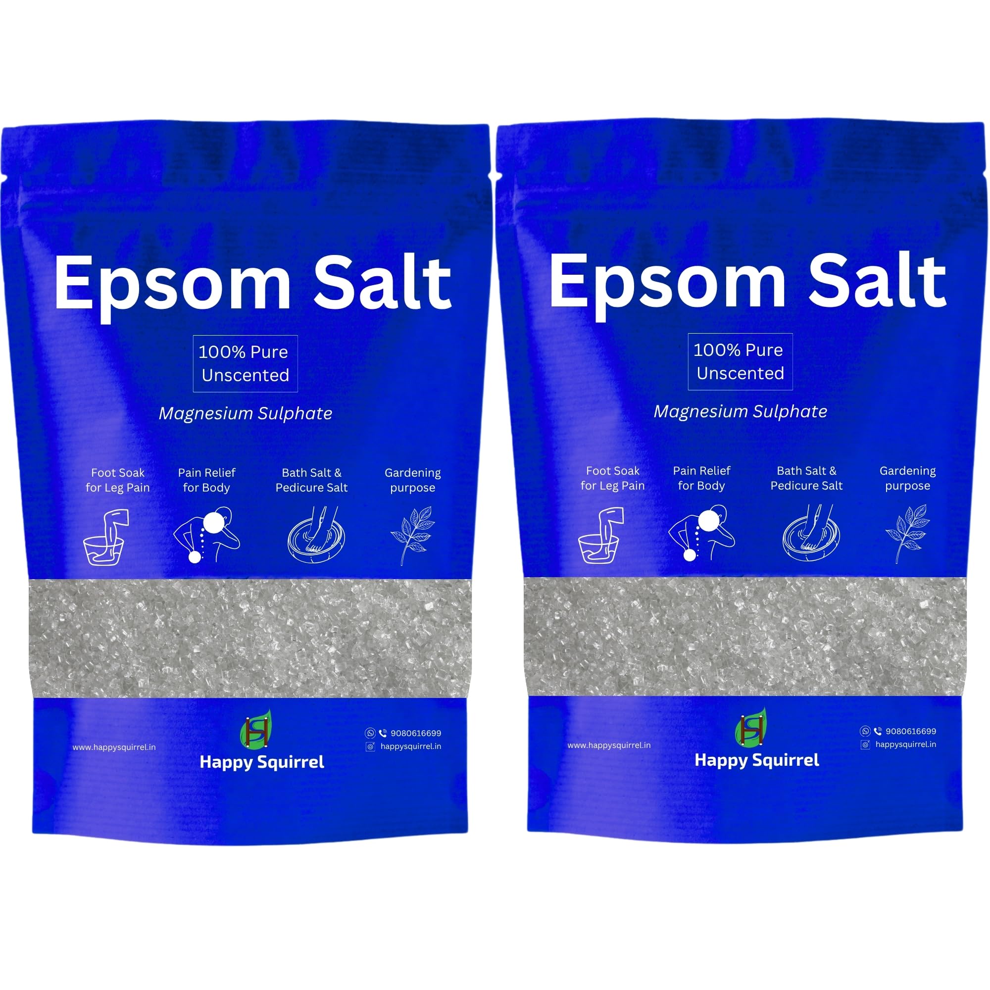 Epsom Salt for Foot and Bath | For Pain Relief, Muscle ache & Relaxation | 100% Pure, Unscented - Pack of 2 * 900 (1800 Grams)