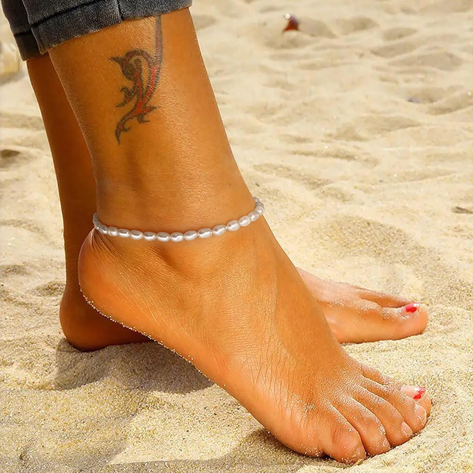 Cavigliera Argento Sterling 925 Donna, Cavigliera Donna Sexy Perle 3.5MM Oro, Regolabile Fino a 28 cm - Bracciali alla Caviglia da Spiaggia Piede Catena Cavigliere per Donne