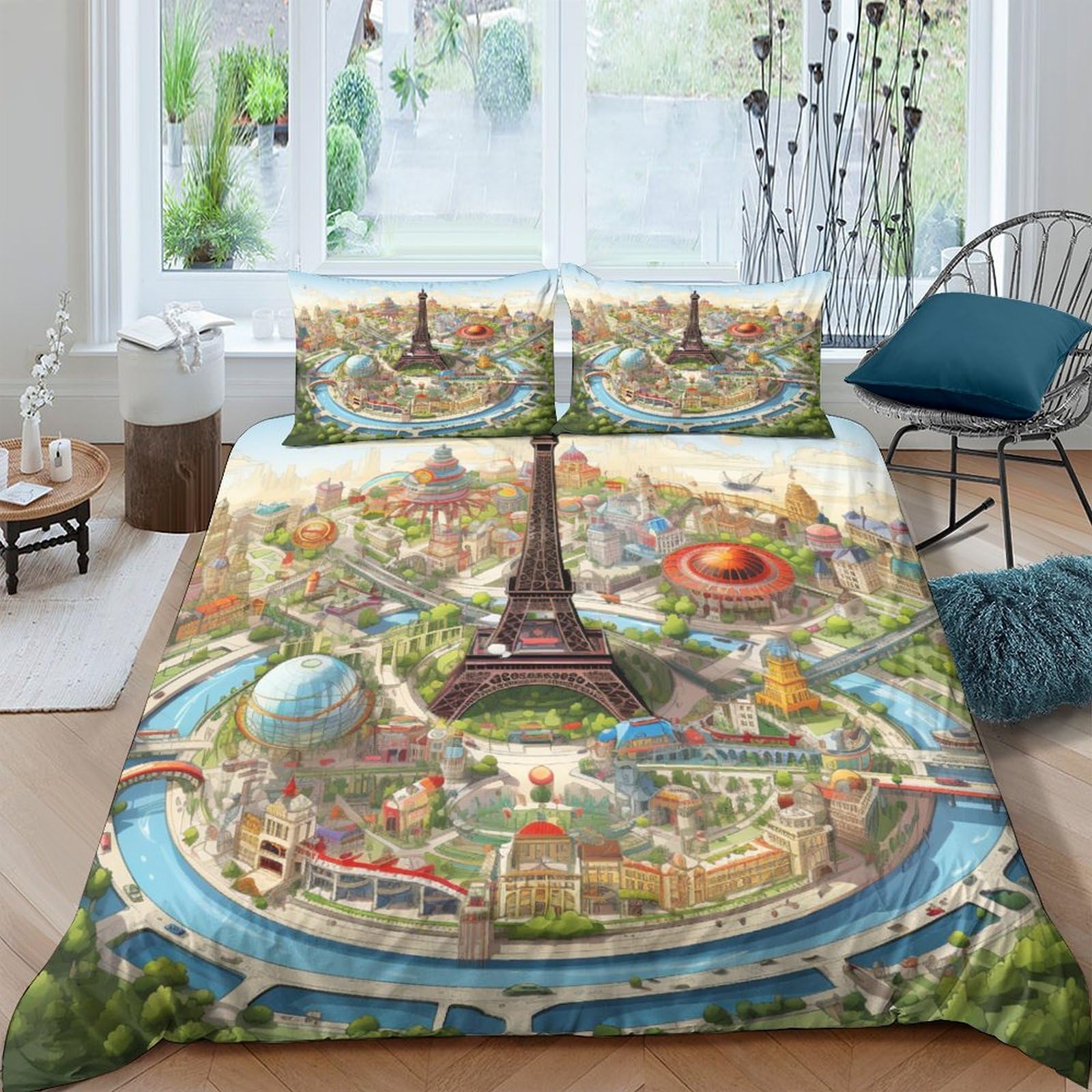 Funda nórdica de la Torre Eiffel para transformar el dormitorio juvenil en un paisaje de París
