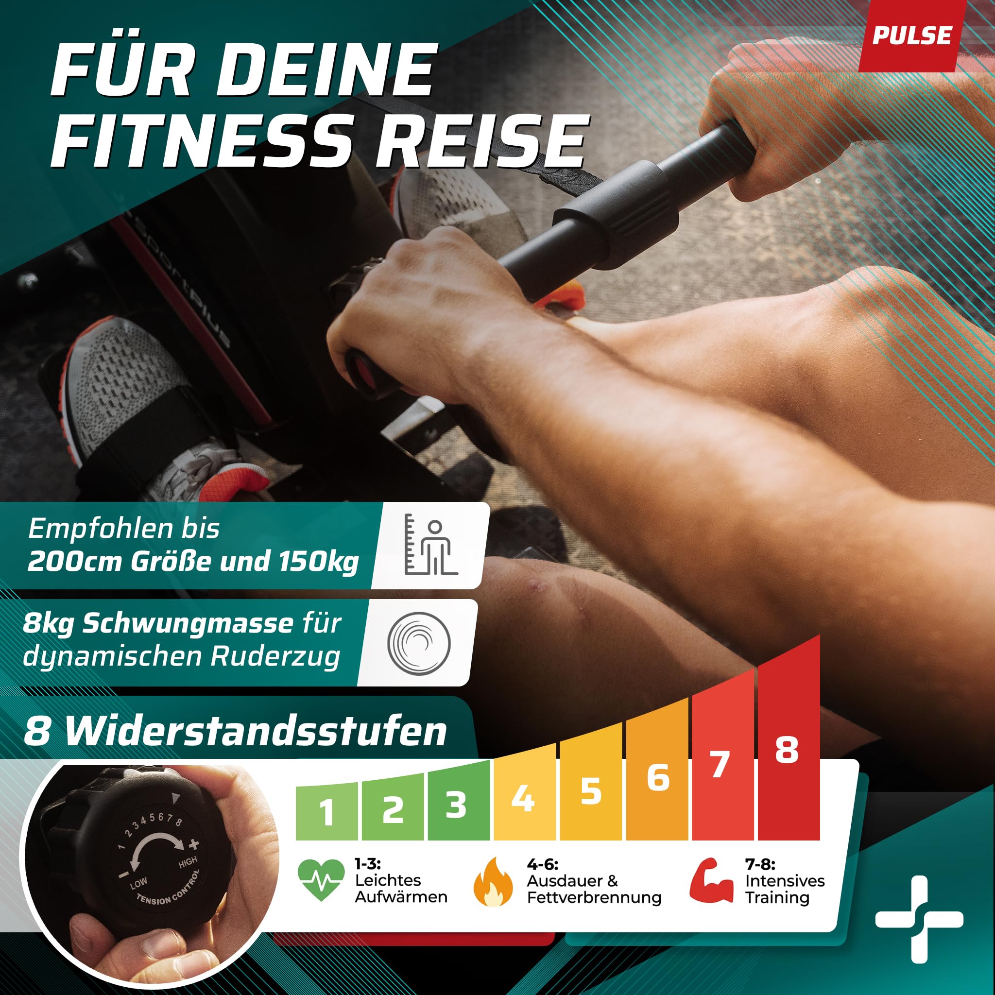 SportPlus Rudergerät für zuhause, klappbar, leise Magnetbremse, inkl. Trainingscomputer, Heimtrainer, Fitnessgerät für zuhause, Indoor Rudermaschine Fitness, optional App-kompatibel