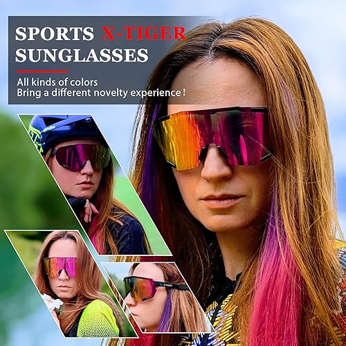 Miniatura 8 de X-TIGER Gafas de ciclismo polarizadas para hombres y mujeres, 5 lentes intercambiables UV400, gafas de sol deportivas, béisbol, correr, pescar