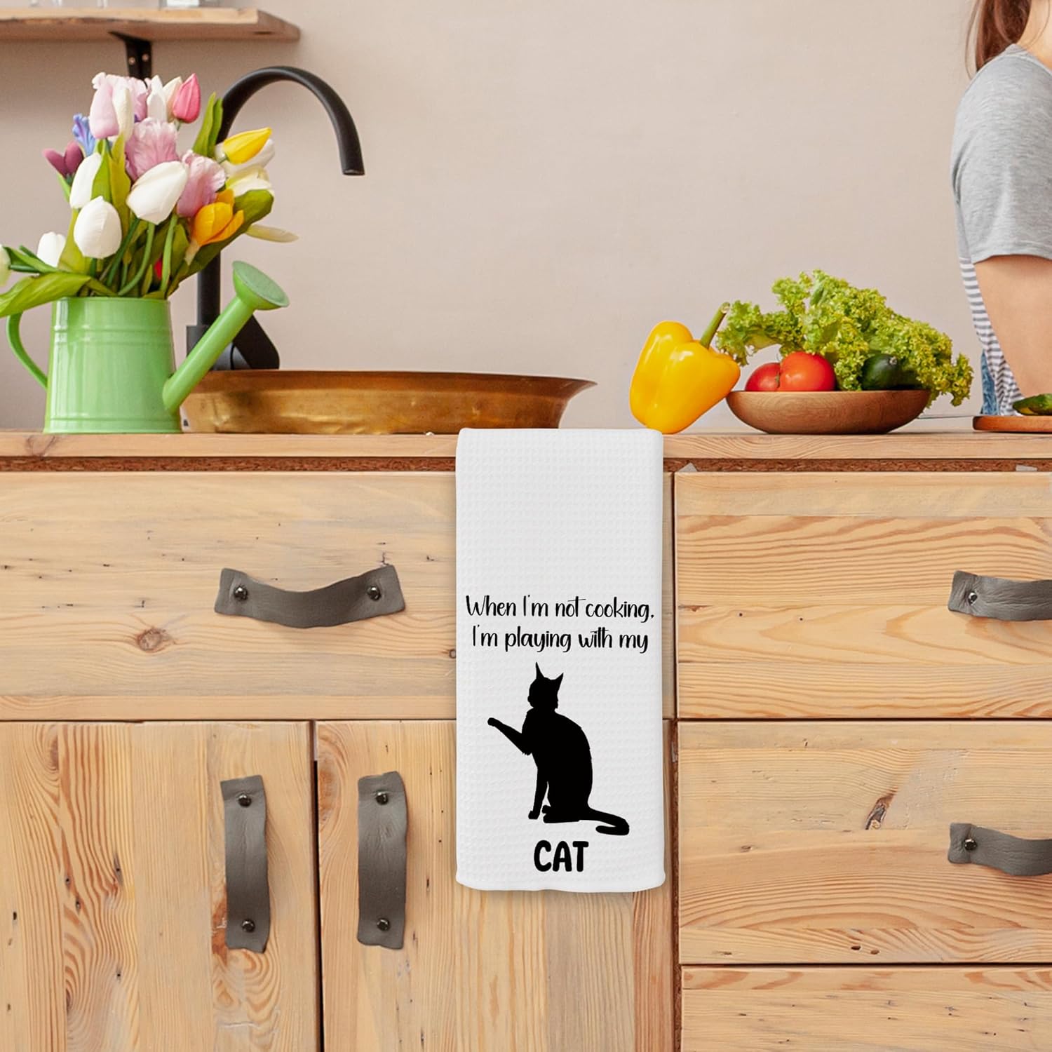 Funny Cat Kitchen Towels, Cat Lover Mom Lady Gifts for Women Dish Tea Towels for Kitchen, Pet Lover Gifts for Women, Black and White Kitten Decorative Hand Towel 16x24 Inch - Image 4
