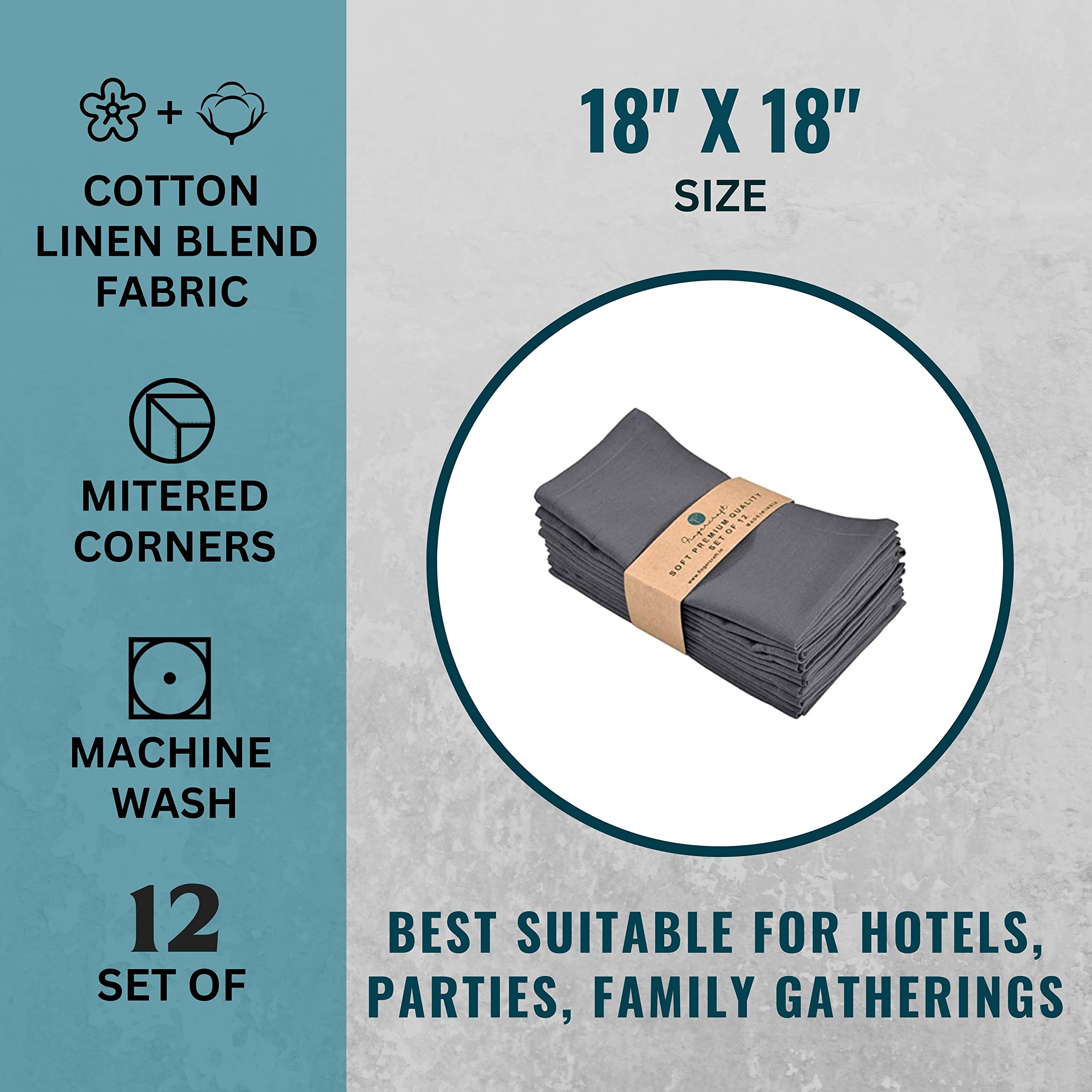 FINGERCRAFT 12-Pack Cloth Napkins - 18x18 Inch Cotton Linen Blend For Dining & Events - View #2