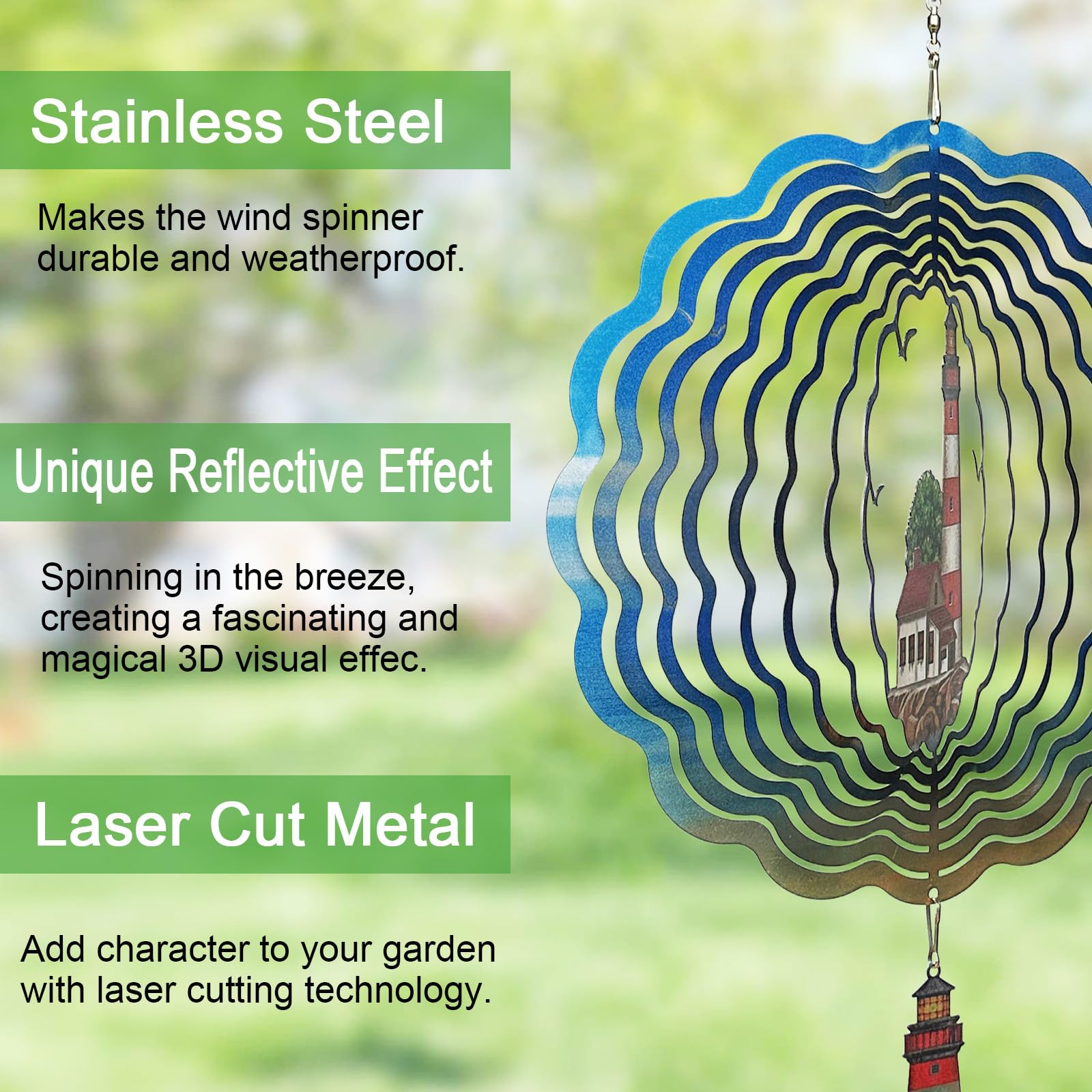 VividLadybug Lighthouse Wind Spinner,Metal Wind Spinners for Outdoor,3D Double Sided Hanging Beach Decor for Indoor,Outdoor,Unique Gifts for Women