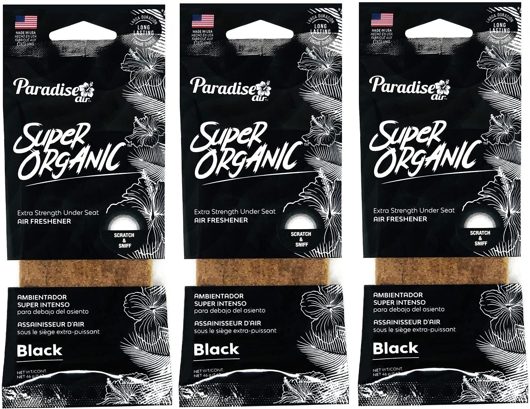 3 Piece Paradise Air Super Organic Car Air Freshener Black Burst USa