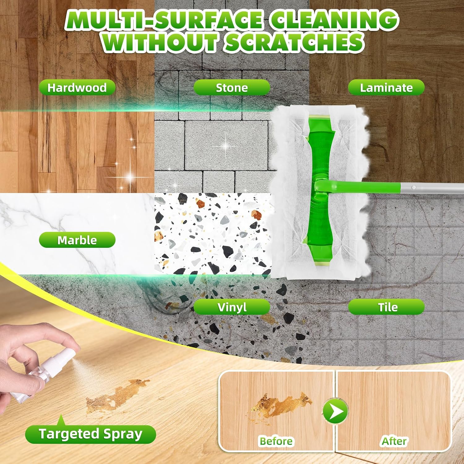 100 Count Heavy Duty Dry Cloths Compatible with Swiffer Sweeper Mop, Disposable Mop Pads, Dry Sweeping Cloths with 20ml Spray Bottle for Multi-Surface/Hardwood Floor Cleaning