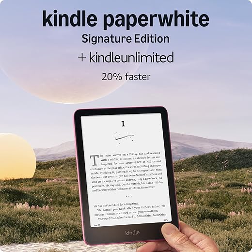 Amazon Kindle Paperwhite 16GB (newest model) – Our fastest Kindle ever, with new 7" glare-free display and weeks of battery life – Raspberry + 3 Months of Kindle Unlimited (with auto-renewal)