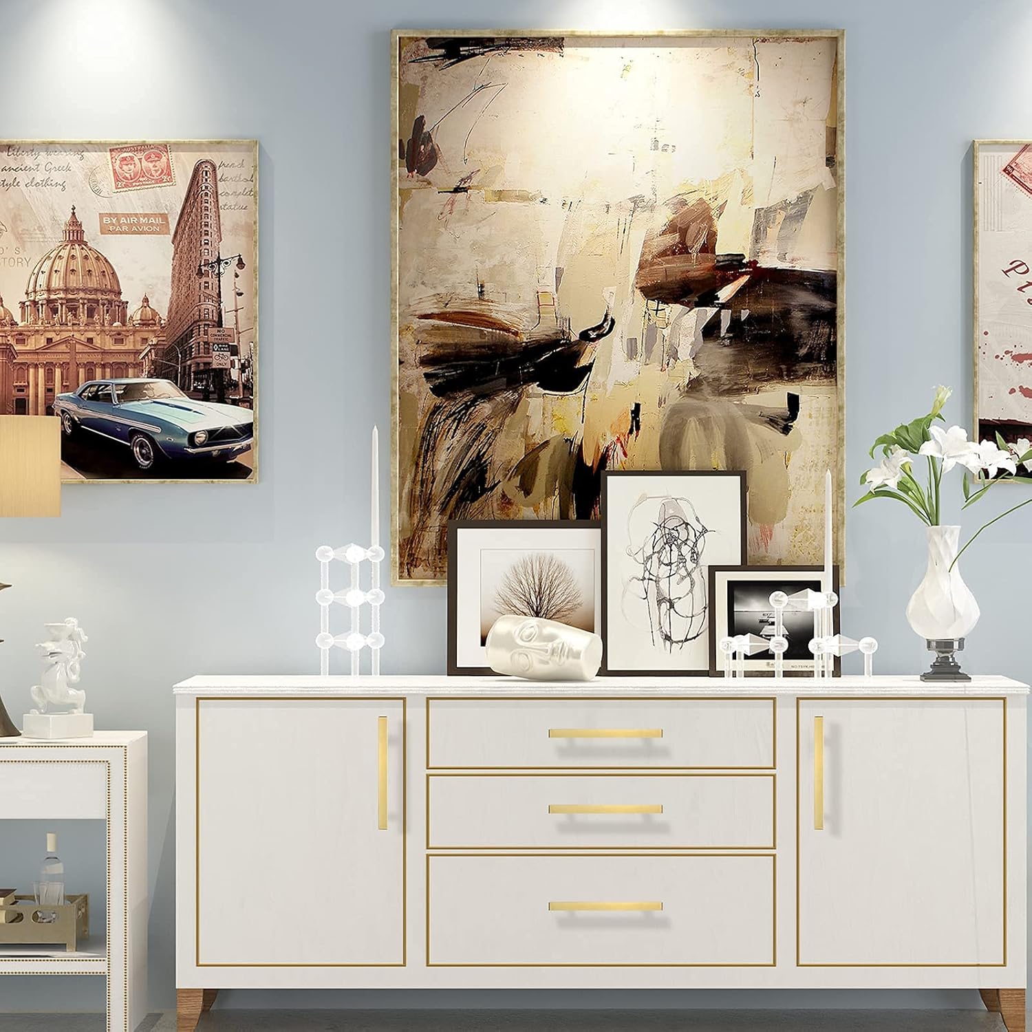 goldenwarm 20Pack Brushed Brass Cabinet Knobs Furniture Hardware Drawer Pulls Gold Kitchen and Bathroom Knobs T Bar Square Cupboard Door Handles 2 Inch Overall Length