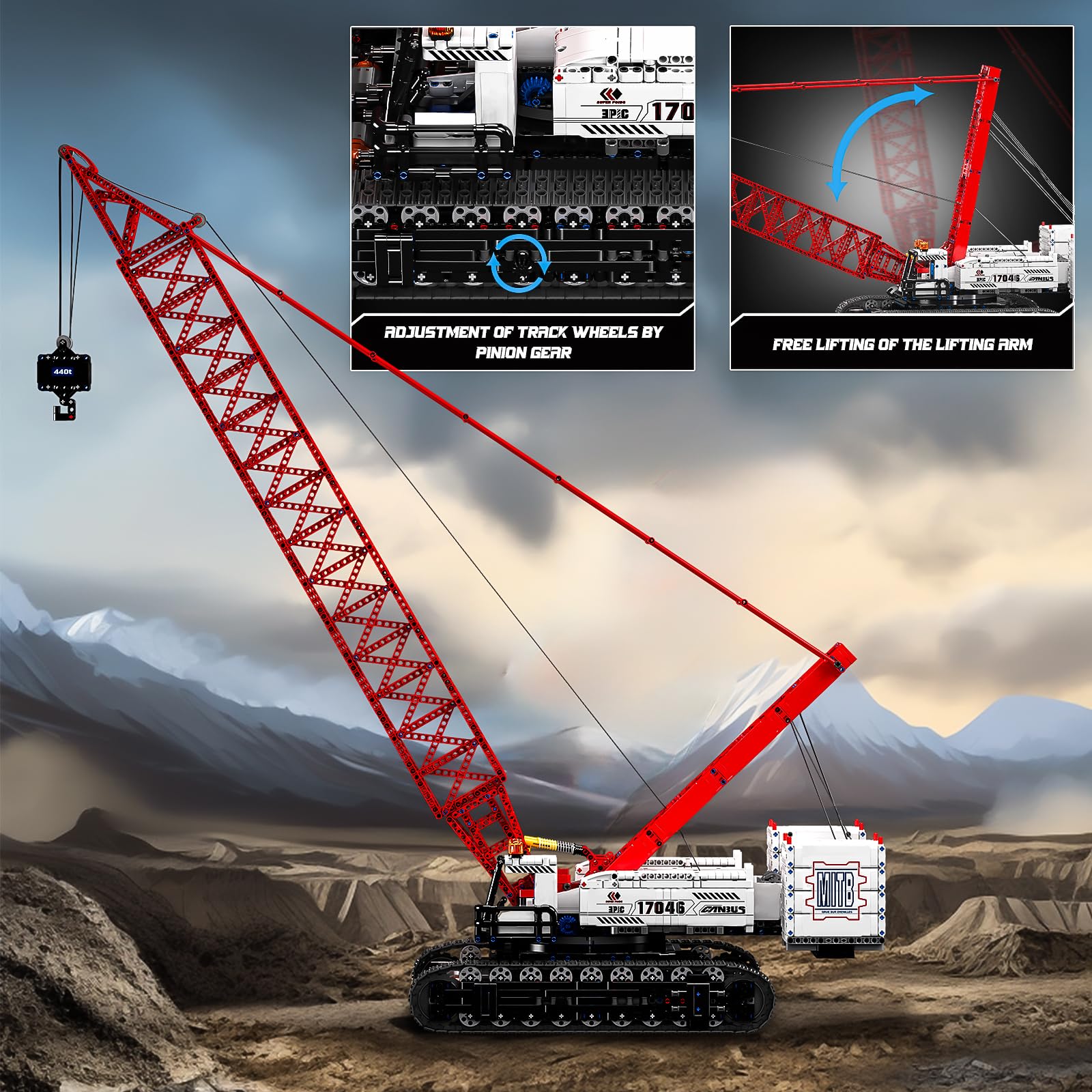 Mould King 17046 Modèle Technique de Grue, 4494 pièces Kit de Grue sur chenilles télécommandée, kit de modèle avec 5 Moteurs, et Application Dual Control