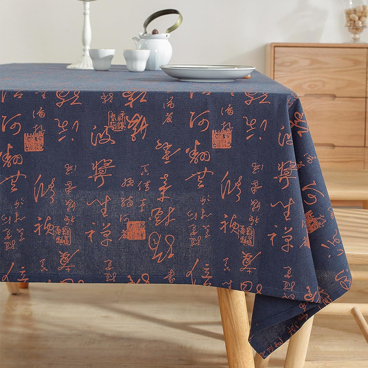 JIALIANG テーブルカバー 140x200cm 濃紺 キッチンテーブルデコレーションに使用される綿とリネンのテーブルクロスタッ