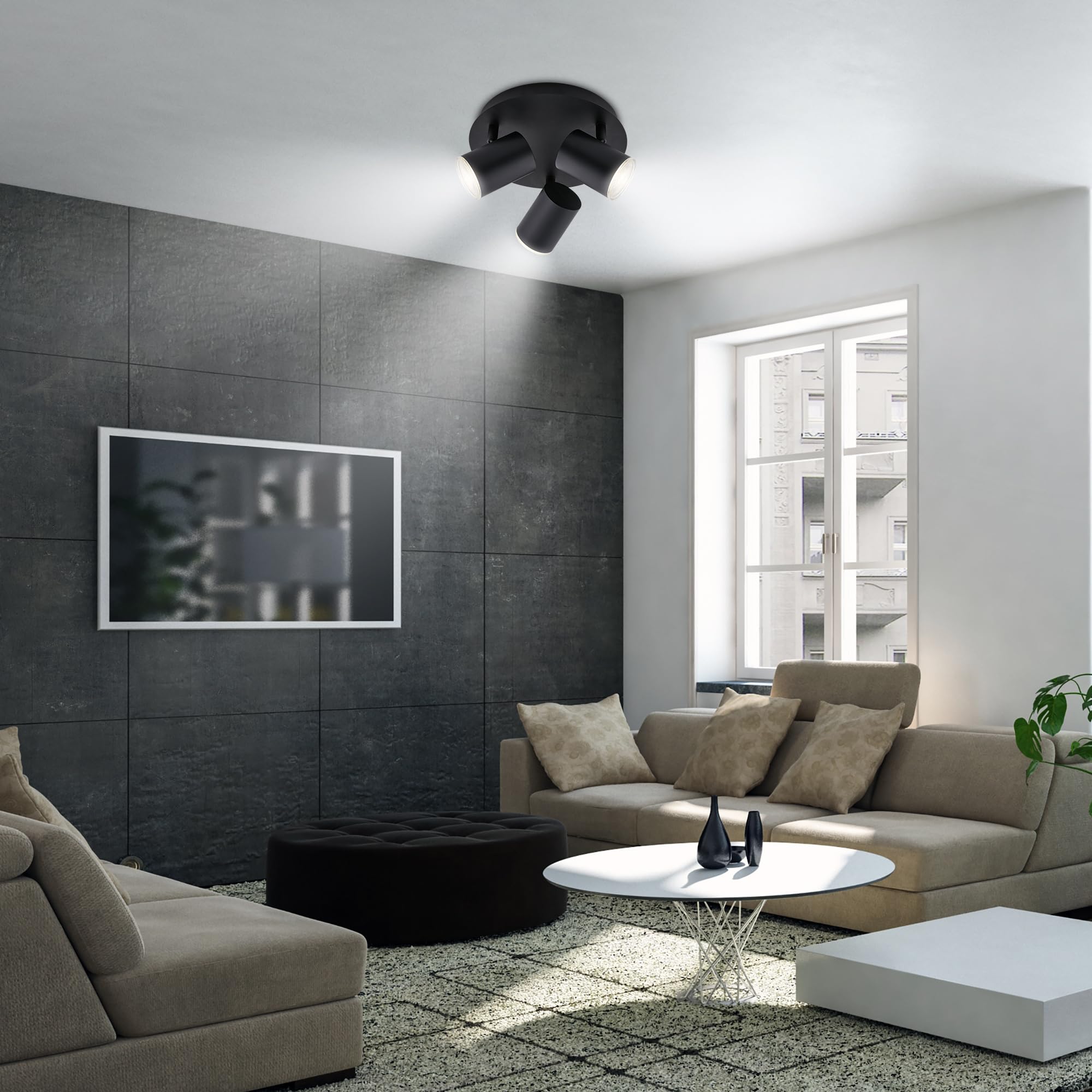 BRILONER - Spot de plafond, applique de salle de bains, lampe de salle de bains, plafonnier orientable, 3x LED/GU10, IP44, noir, 210x112mm (DxH)