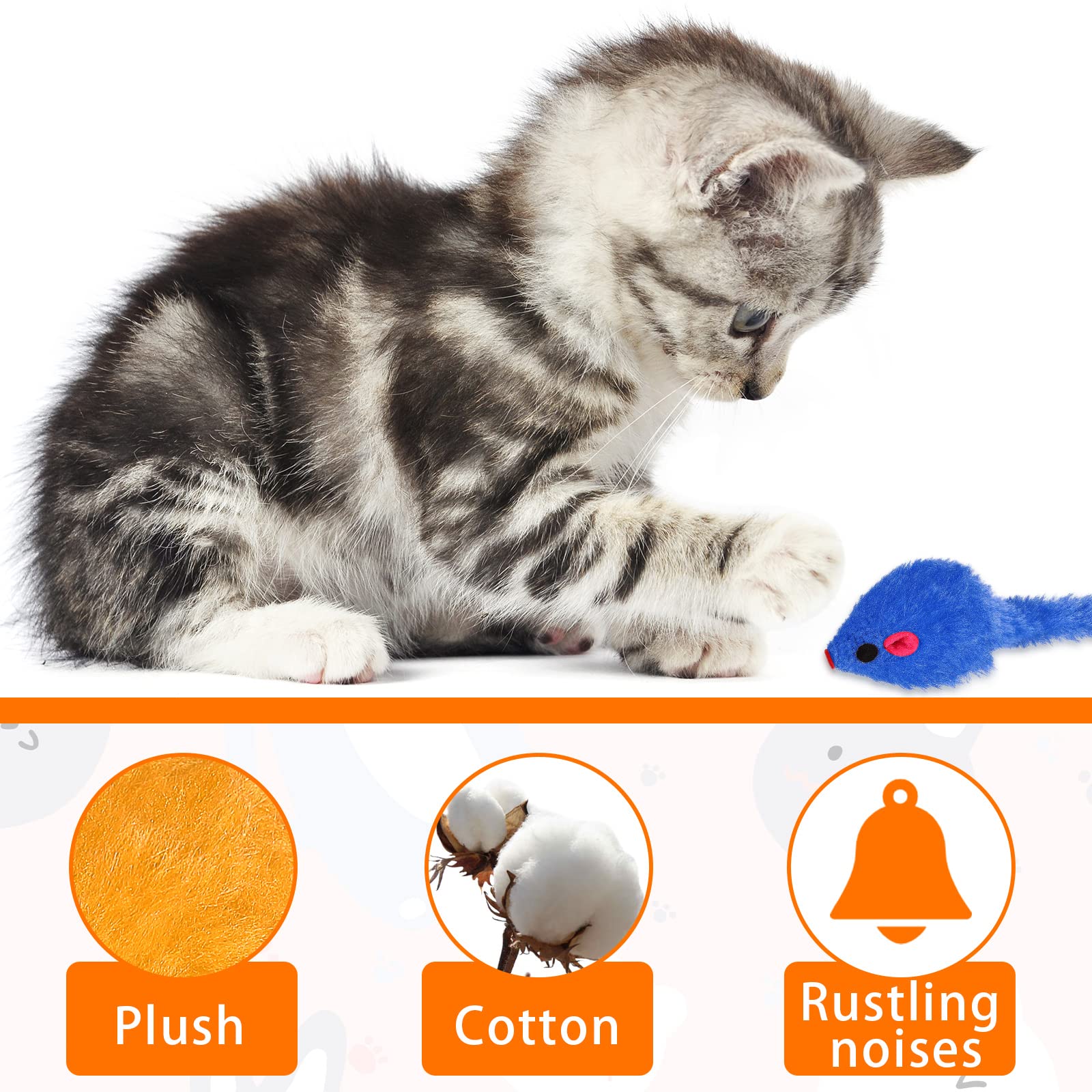 120 Pcs Rainbow Furry Cat Mouse Toys Interactive Rattle Cat Toy Mice Small Soft Rustle Sound Kitten Toys for Pets Cat Puppy Kittens Play, Assorted Colors 3