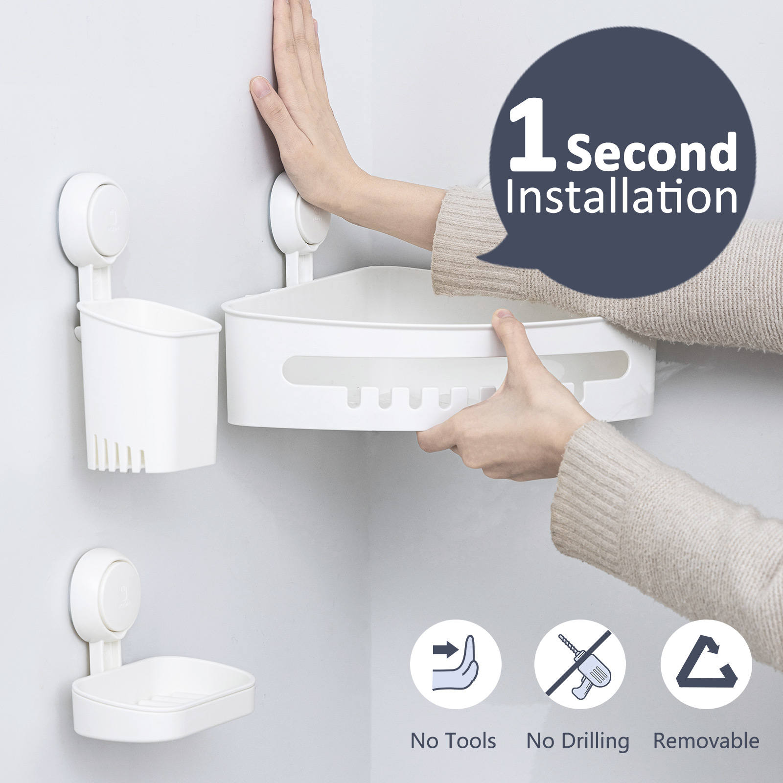 Support De Douche Ventouse Et Porte-savon Et Porte-brosse à Dents Lot Pas De Percage Support De Douche En Amovible Panier De Douche Aspiration Etanche Organisateur De Rangement 73852050