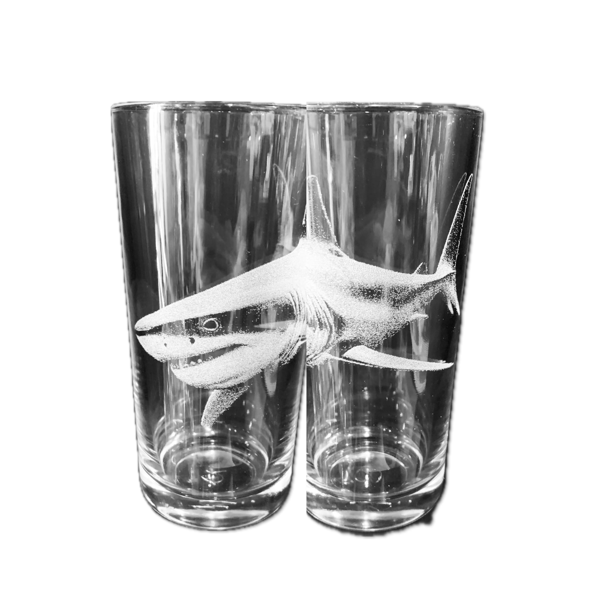 Animal Engraved Glass - Personalised Etched, Gift, Wine, Pint, Whiskey, Gin, Decanter, Cup, Tea, Shot, Christmas, Birthday, Brandy, Coffee, Mug, Beer, Set, vase, Bottle, Wedding, (Shark)
