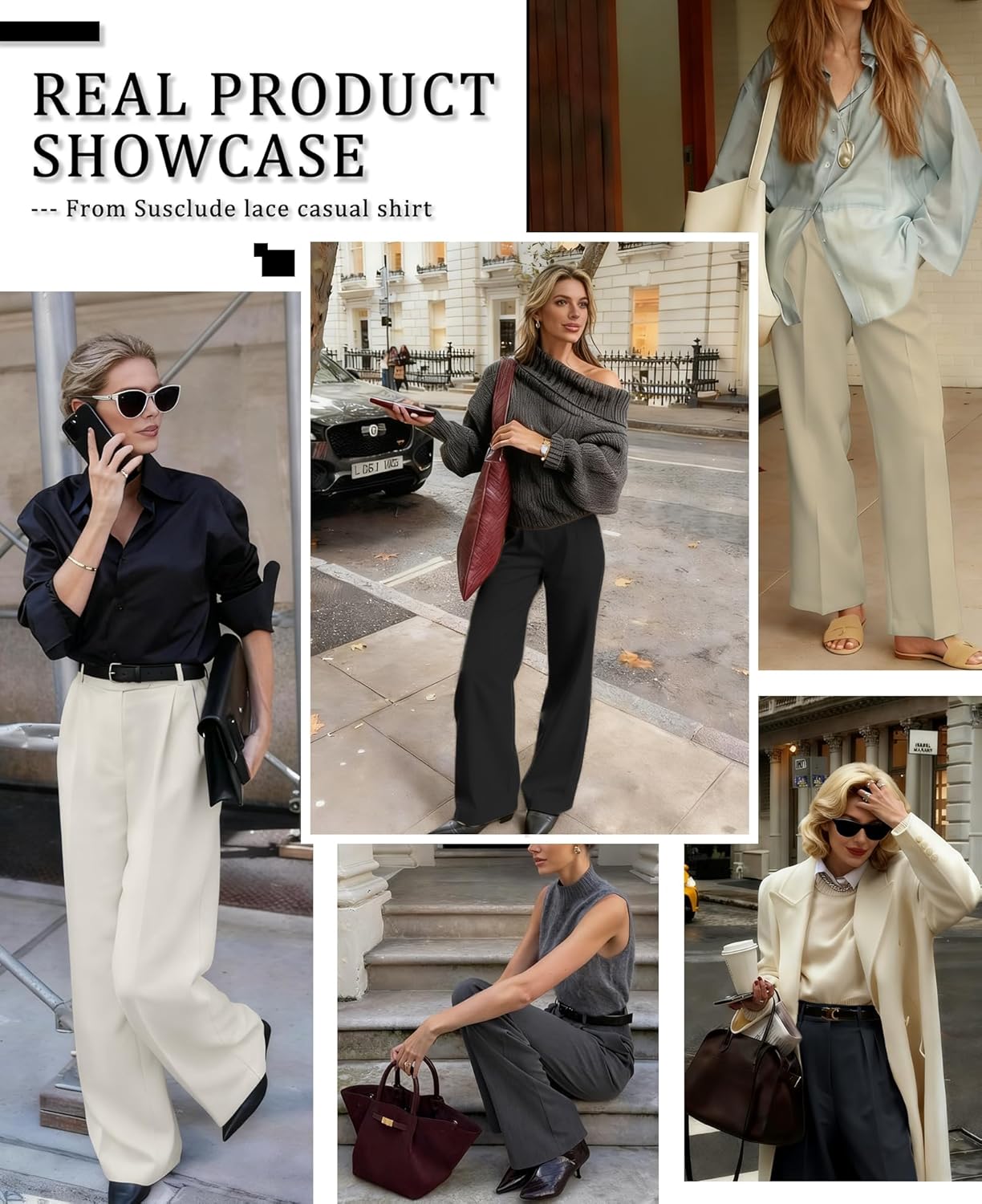 Susclude Womens Casual Dress Pants Wide Leg Baggy Pleated Old Money Stretchy Slacks Fall High Waisted Business Work Trousers - Image 7