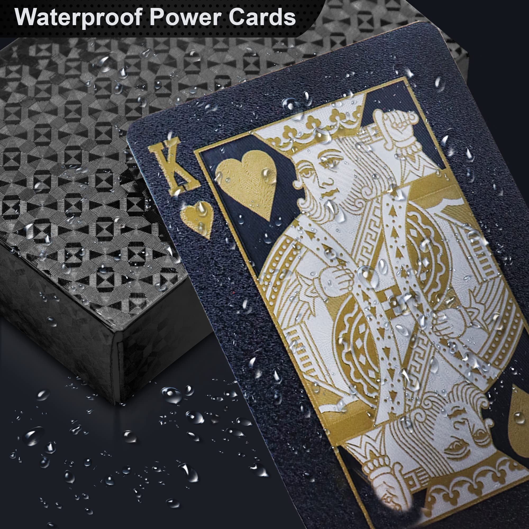 Cartas Poker. Baraja Poker Juego de Mesa con Caja Madera. Baraja de Cartas Poker Impermeable. Baraja Poker Negras (Black+Box)