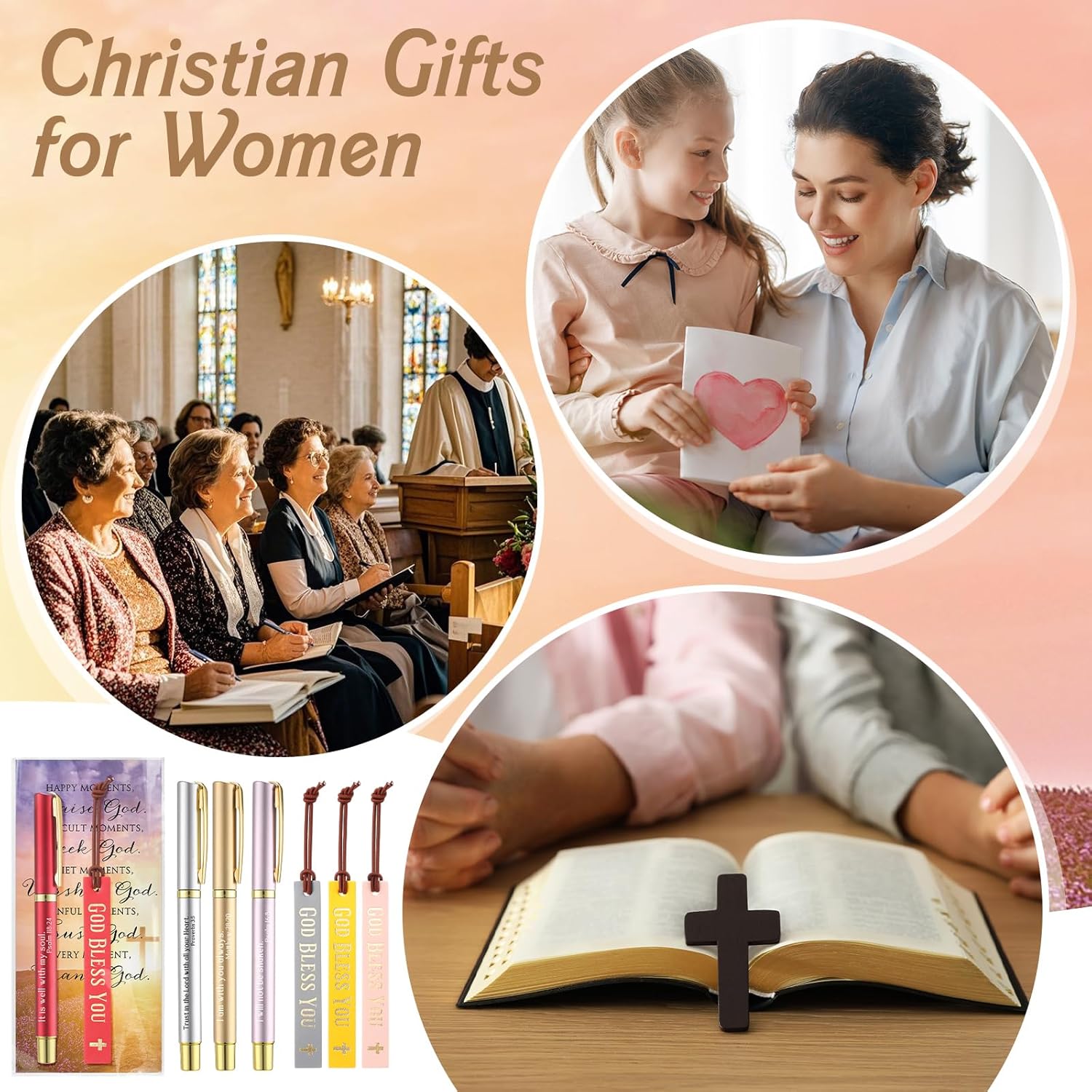 Skyygemm 40 Set Christian Church Gift Bulk Bible Verse Pens God Bless You Bookmarks & Religious Prayer Cards with Bags for Women Men Sunday School Christmas Christian Party Gifts(40 Set,Colorful)