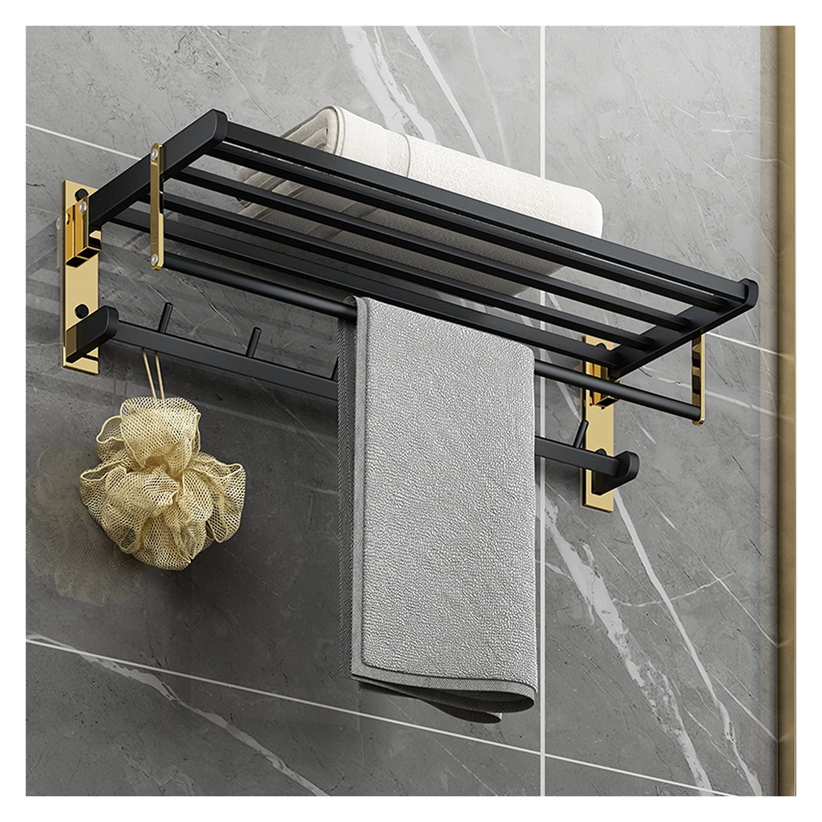 TOMYEUS Shower Caddy Bathroom Shelf Foldable Bathroom Shelf Wall Mounted Bathroom Wall Shelves with Towel Bar Bathroom Rack