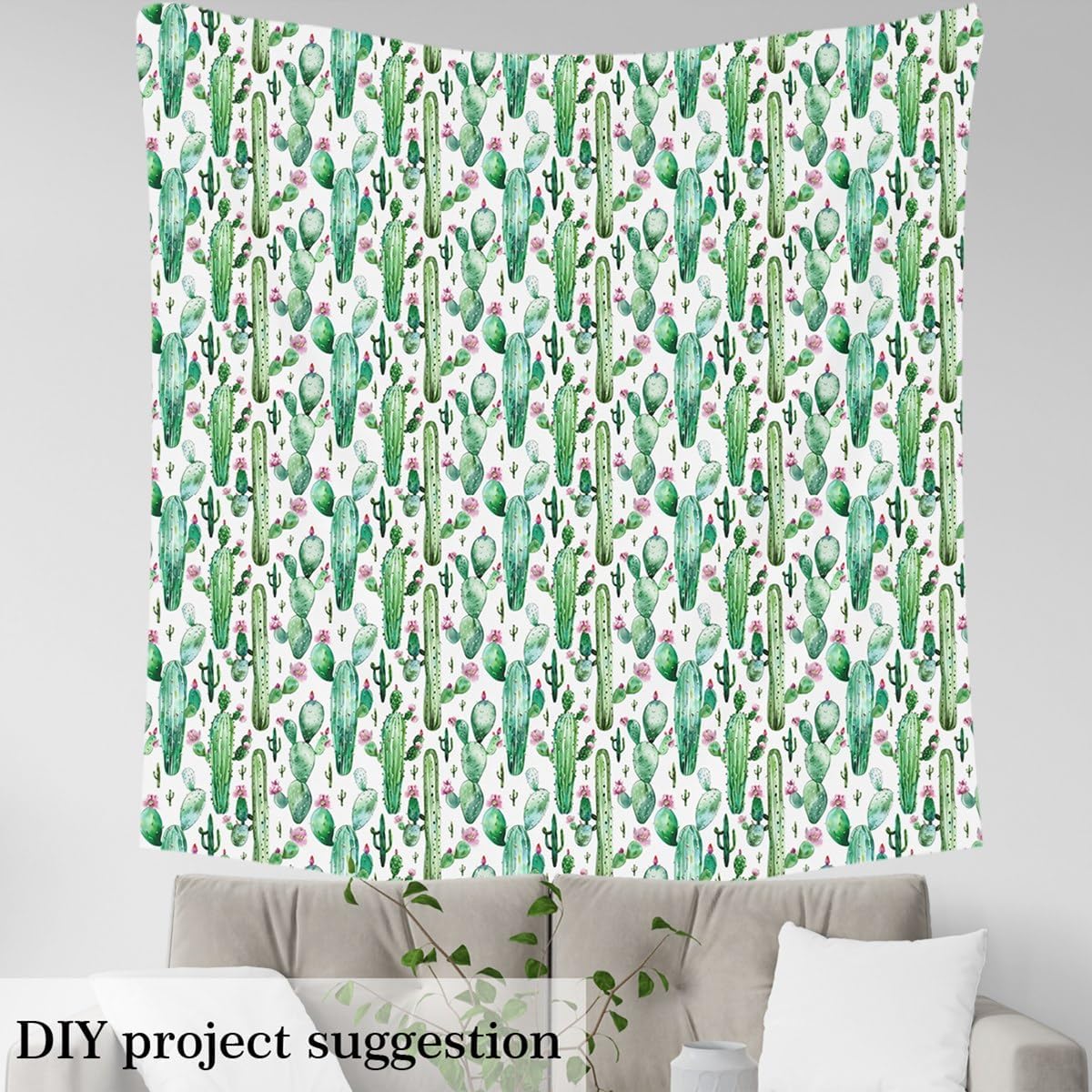Feelyou Cactus Fabric By The Yard, Natural Boho Succulent Thorny Plants Upholstery Fabric for Chairs, Botanical Green Plants Decorative for Home DIY Projects, 2 Yards, Green