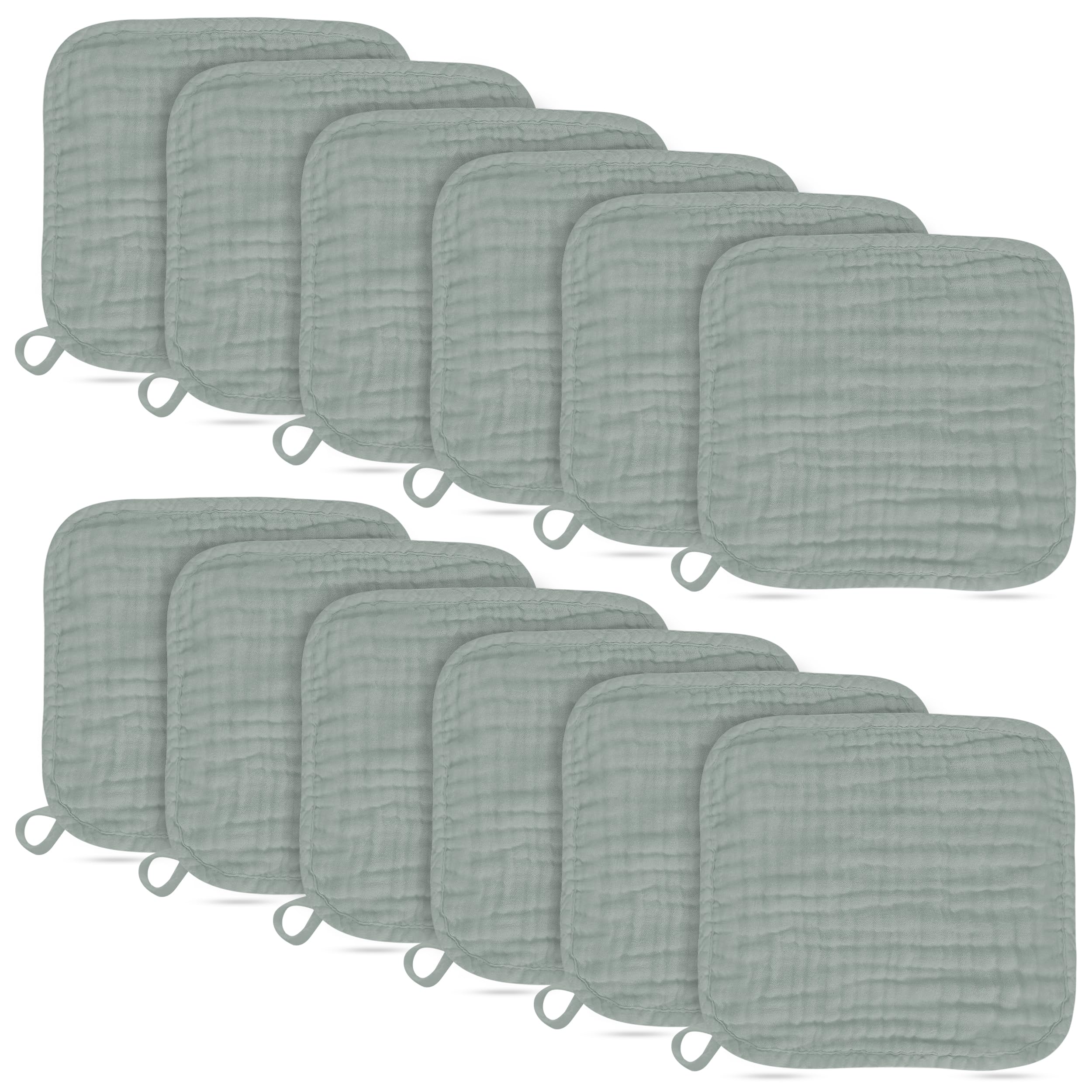 Lot de 12 débarbouillettes pour bébé 100 % mousseline de coton douces et lingettes absorbantes pour nouveau-nés, enfants, filles et garçons, 30,5 x 30,5 cm, vert