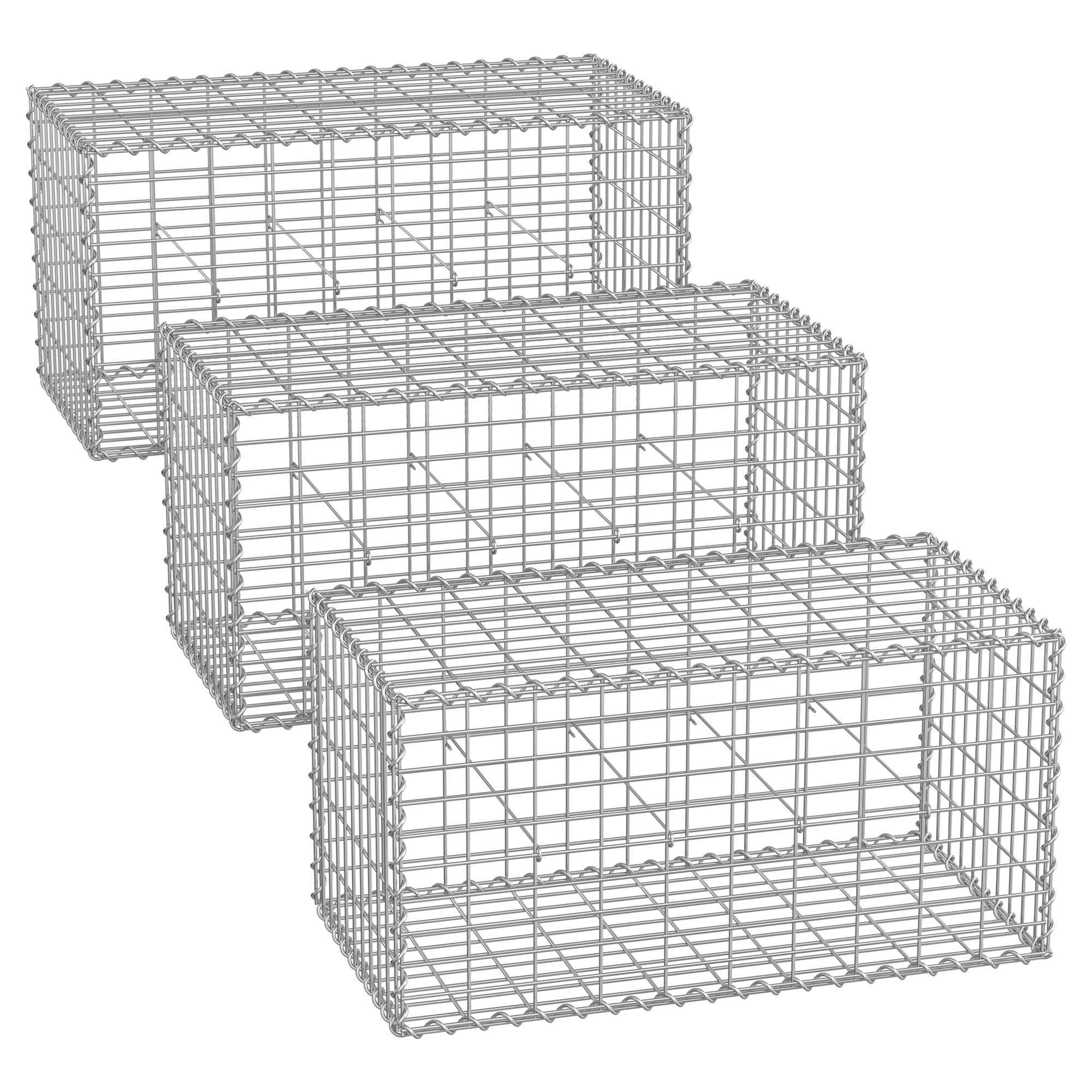 SONGMICS Gabion Baskets, Metal Gabion Cages with 5 x 10 cm Mesh for Stones, Galvanised, Garden Decor Wall Partition, 100 x 50 x 50 cm, Set of 3, Silver GGB355V1