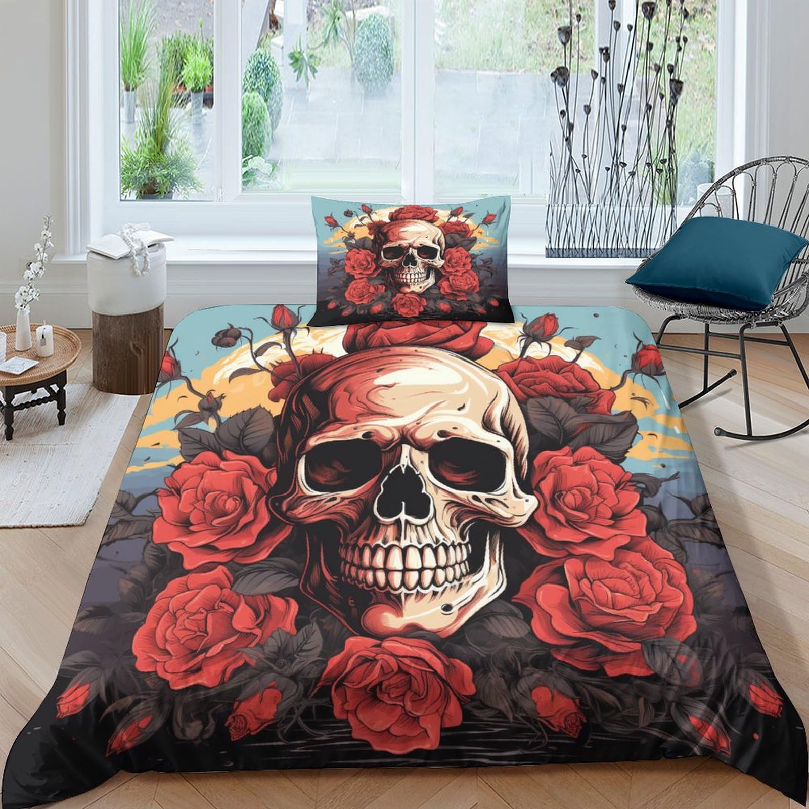 Parure de lit crâne rose housse de couette 135x200 gothique 3D single