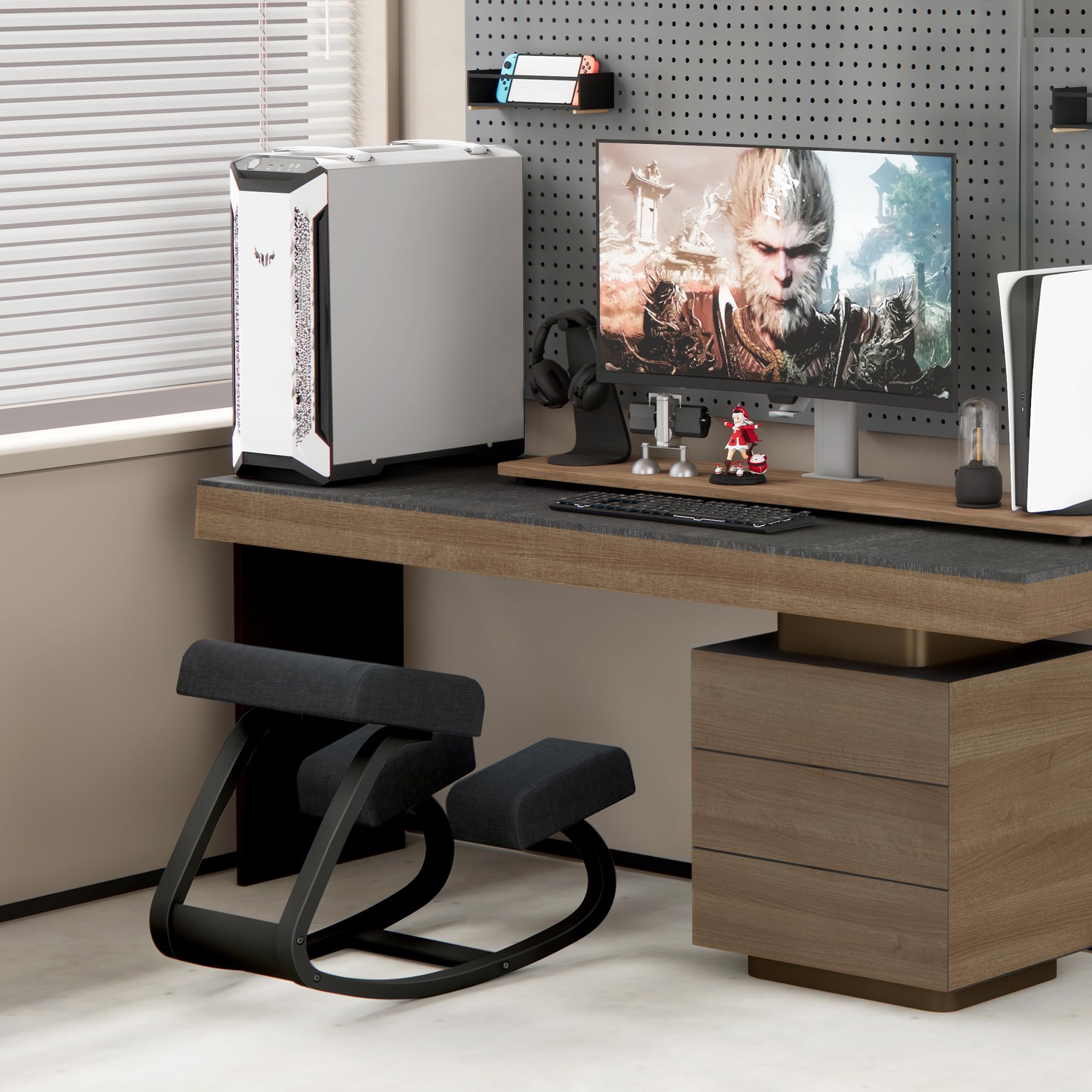 Chaise genoux ergonomique en bois massif avec fonction bascule, assise et repose-genoux rembourrés fuirBuro, bureau à domicile et apprentissage, jusqu'à 100 kg