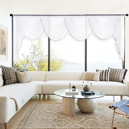 NICETOWN Cortina de cenefa semitransparente para sala de estar, cenefa de ventana con dobladillo para barra, cenefa de ventana con festón de gasa