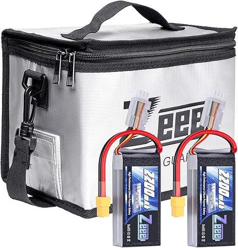 Zeee 7.4V 50C 2200mAh 2S RC Lipo Batería con XT60 Plug 2 Pack Baterías con 1 unids Lipo Safe Bag Bolsa ignífuga a prueba de explosiones para carga